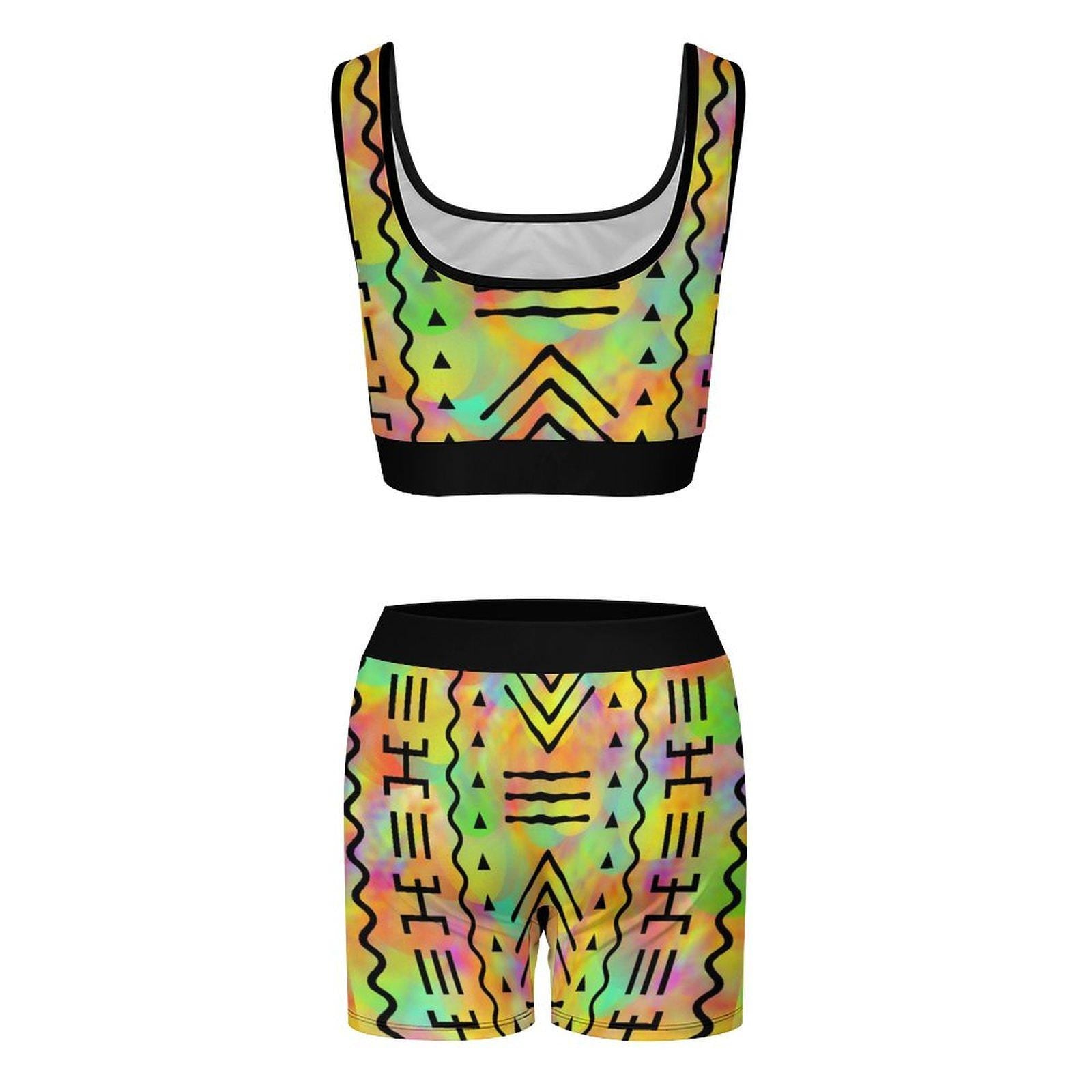 Rainbow - Womens - Yoga Workout Outfit - African - Tie Dye Pattern - Sports & Fitness - KumbatiaKulture