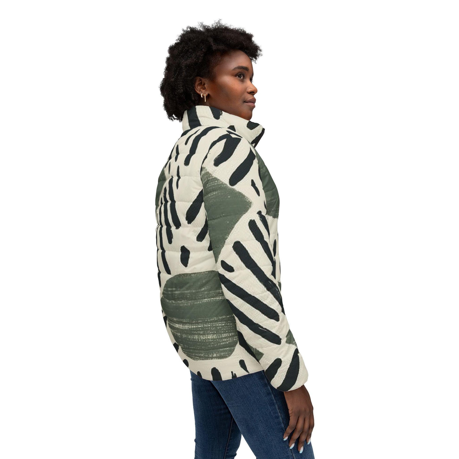 Vegan - Womens - Puffer Jacket - African - Mud Cloth Pattern - Jackets & Coats - KumbatiaKulture