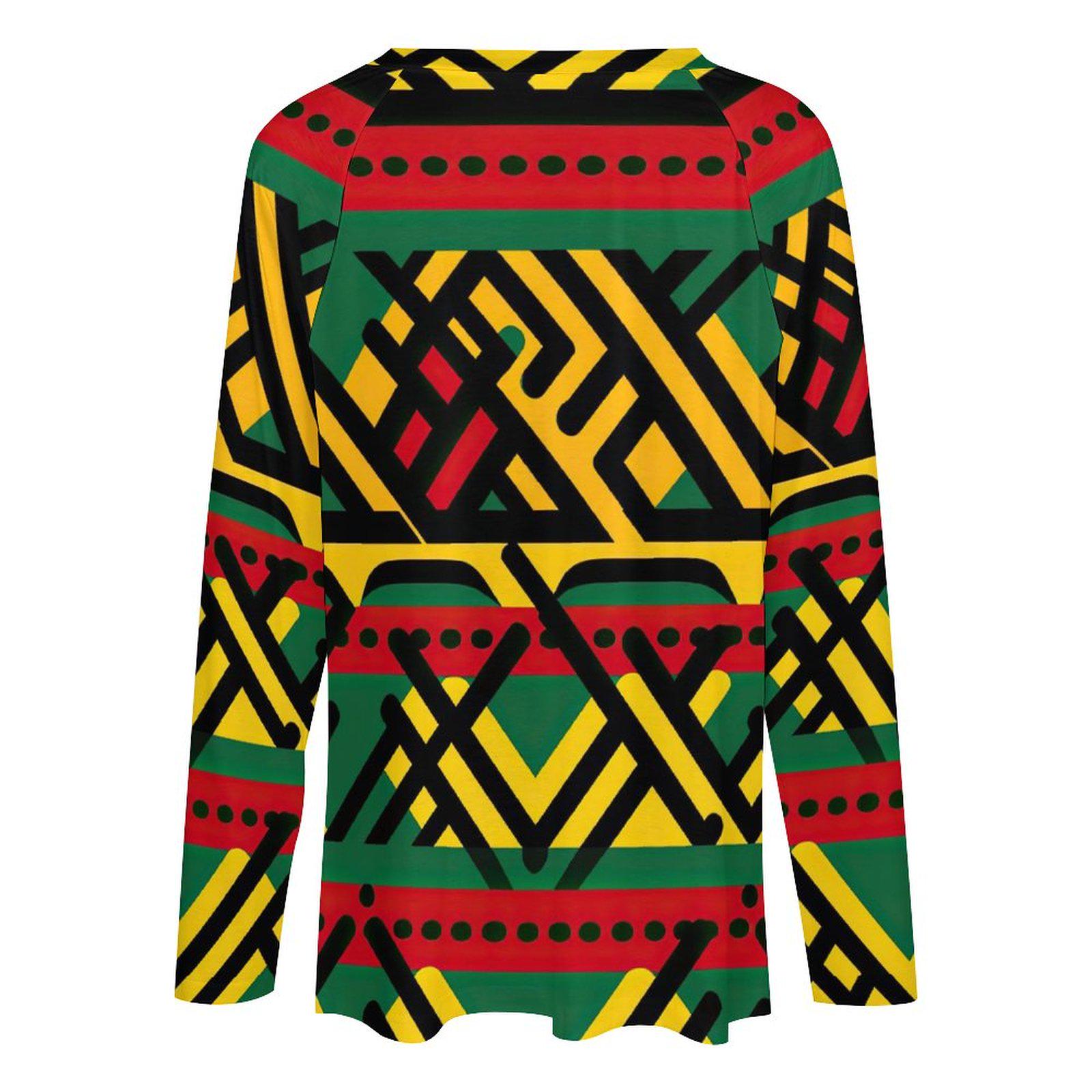 Unity - Womens - V-neck Loose Long Sleeve Shirt - African - Ankara Pattern