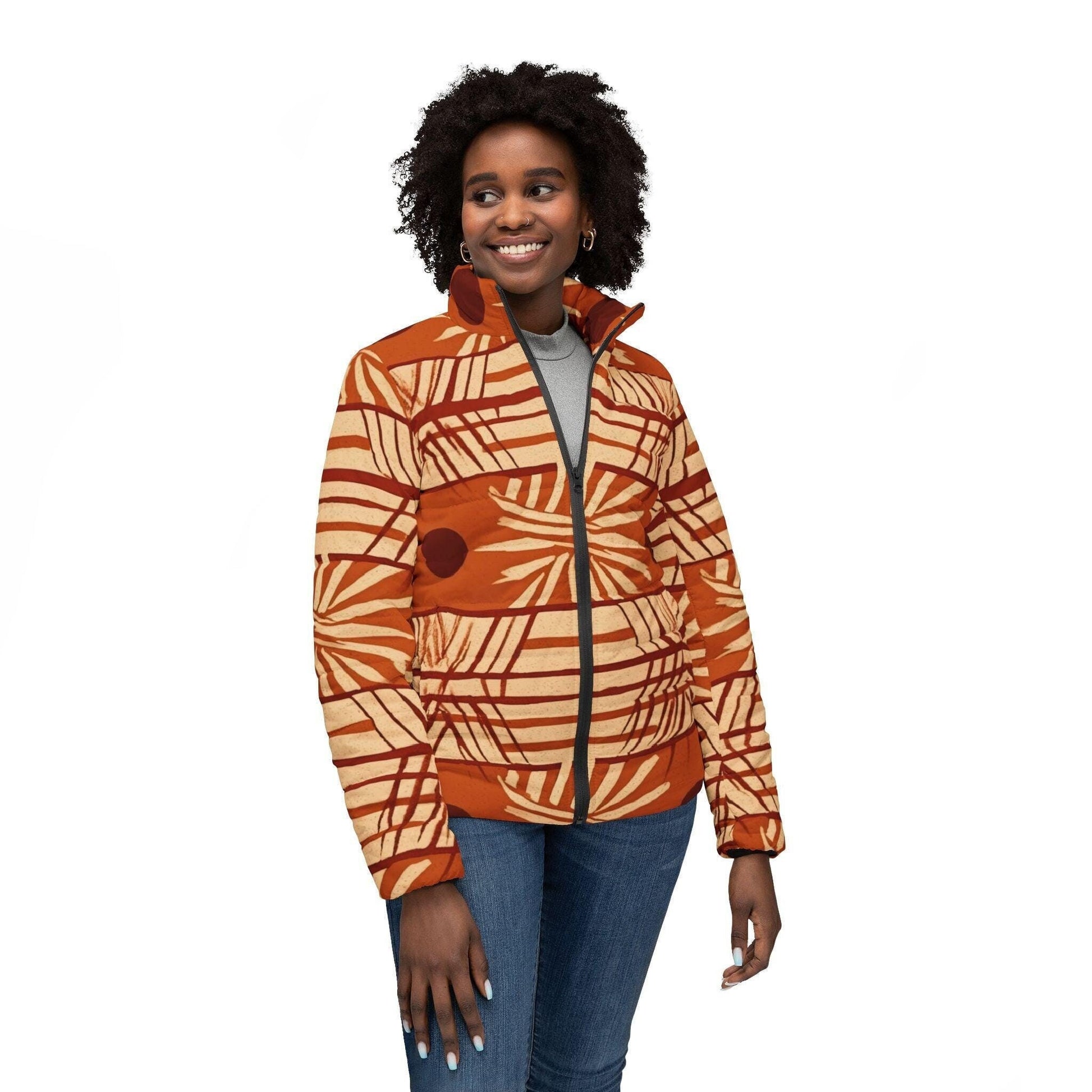 Bamboo - Womens - Puffer Jacket - African - Mud Cloth Pattern - Jackets & Coats - KumbatiaKulture