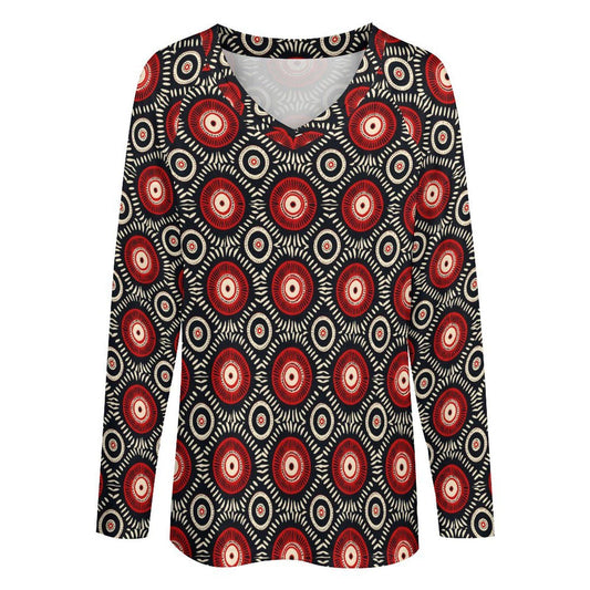 Bull's Eye - Womens - V-neck Loose Long Sleeve Shirt - African - Ankara Pattern - T-shirts - KumbatiaKulture