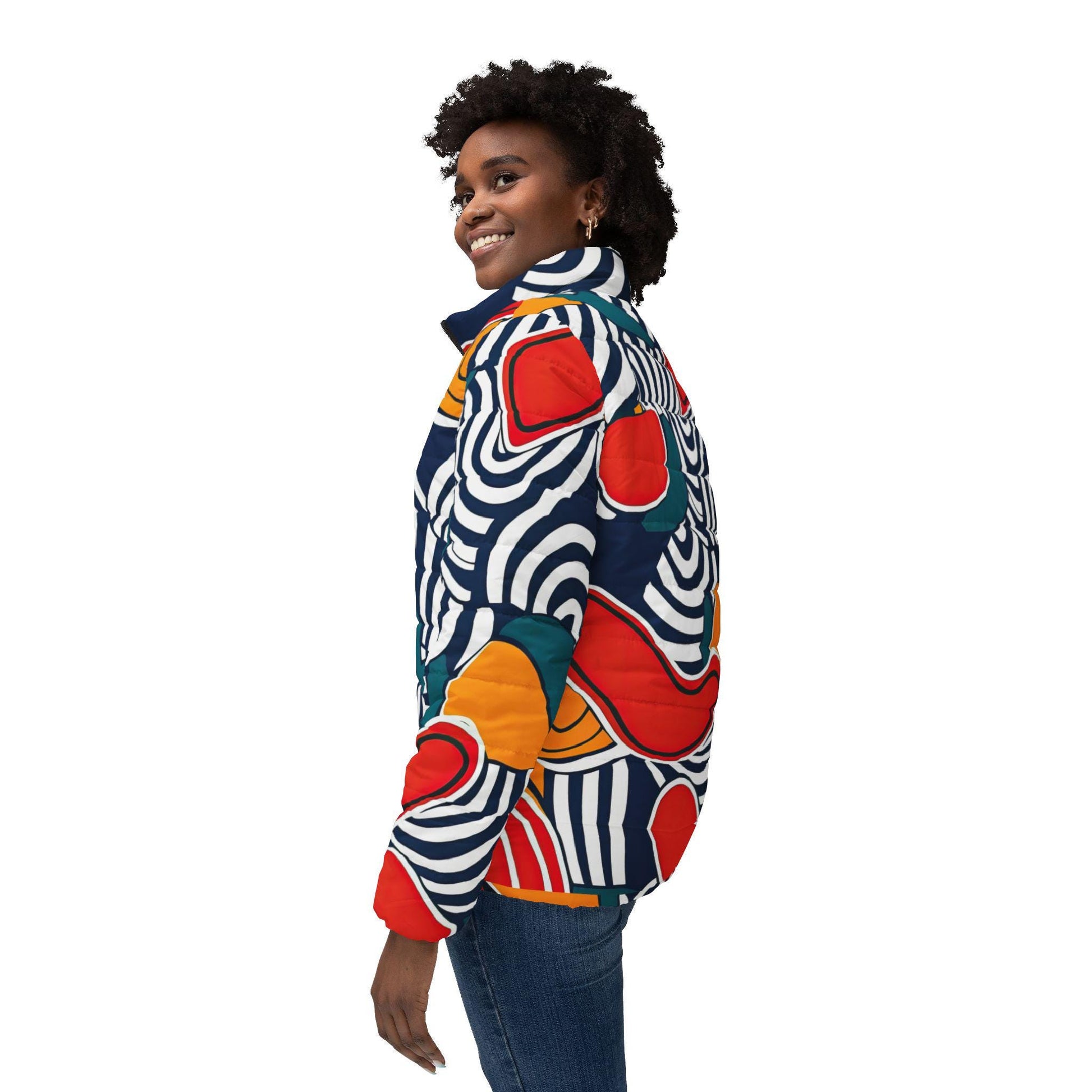 Winters Blue - Womens - Puffer Jacket - African - Ankara Pattern - Jackets & Coats - KumbatiaKulture