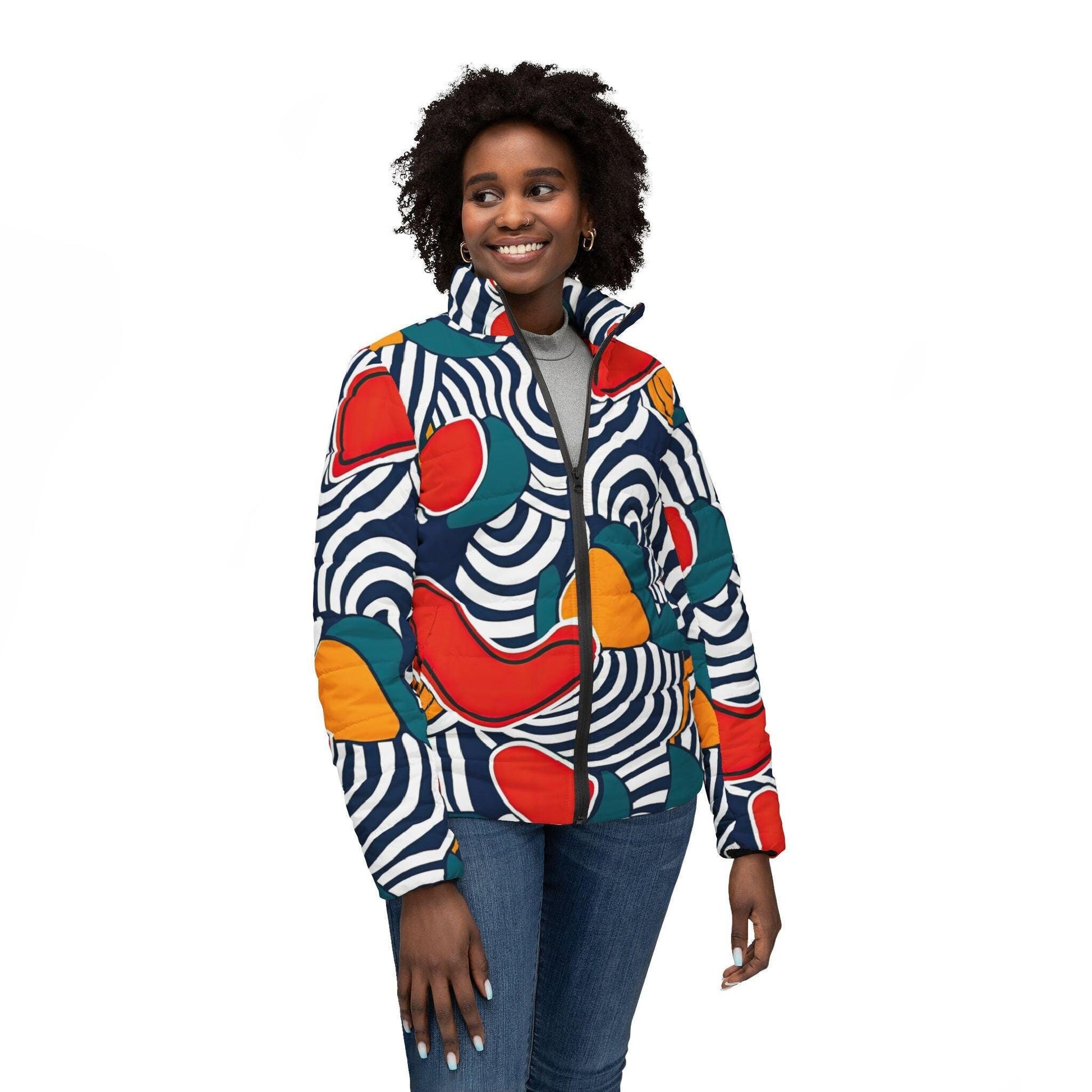 Winters Blue - Womens - Puffer Jacket - African - Ankara Pattern - Jackets & Coats - KumbatiaKulture