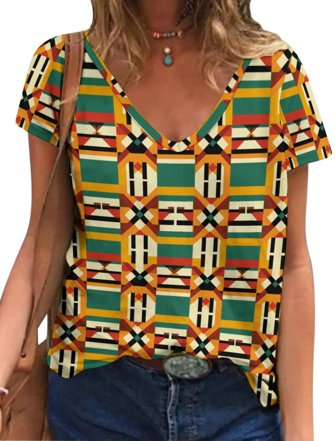 Verdant - Womens - Short Sleeve T-Shirts - African - Kente Pattern