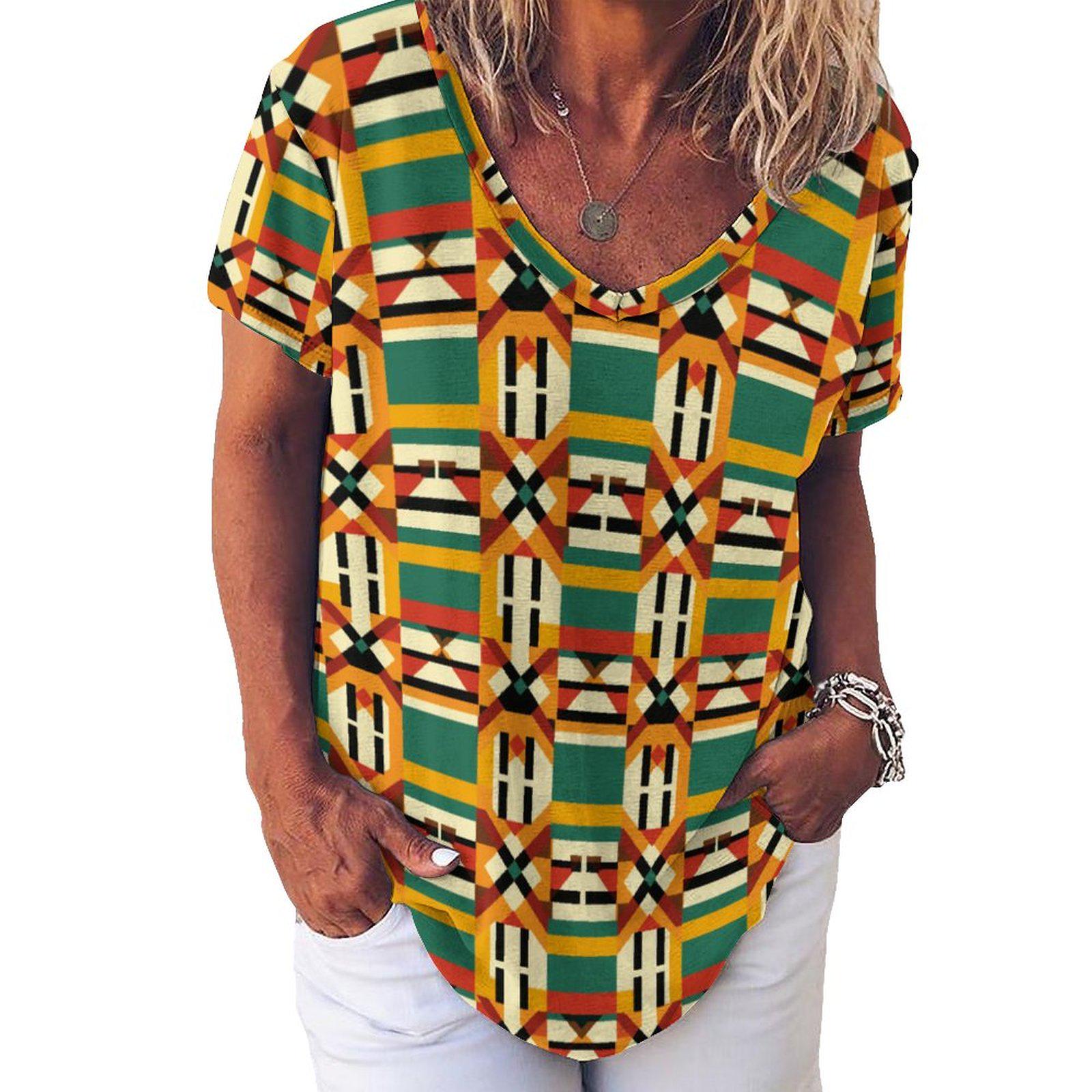 Verdant - Womens - Short Sleeve T-Shirts - African - Kente Pattern