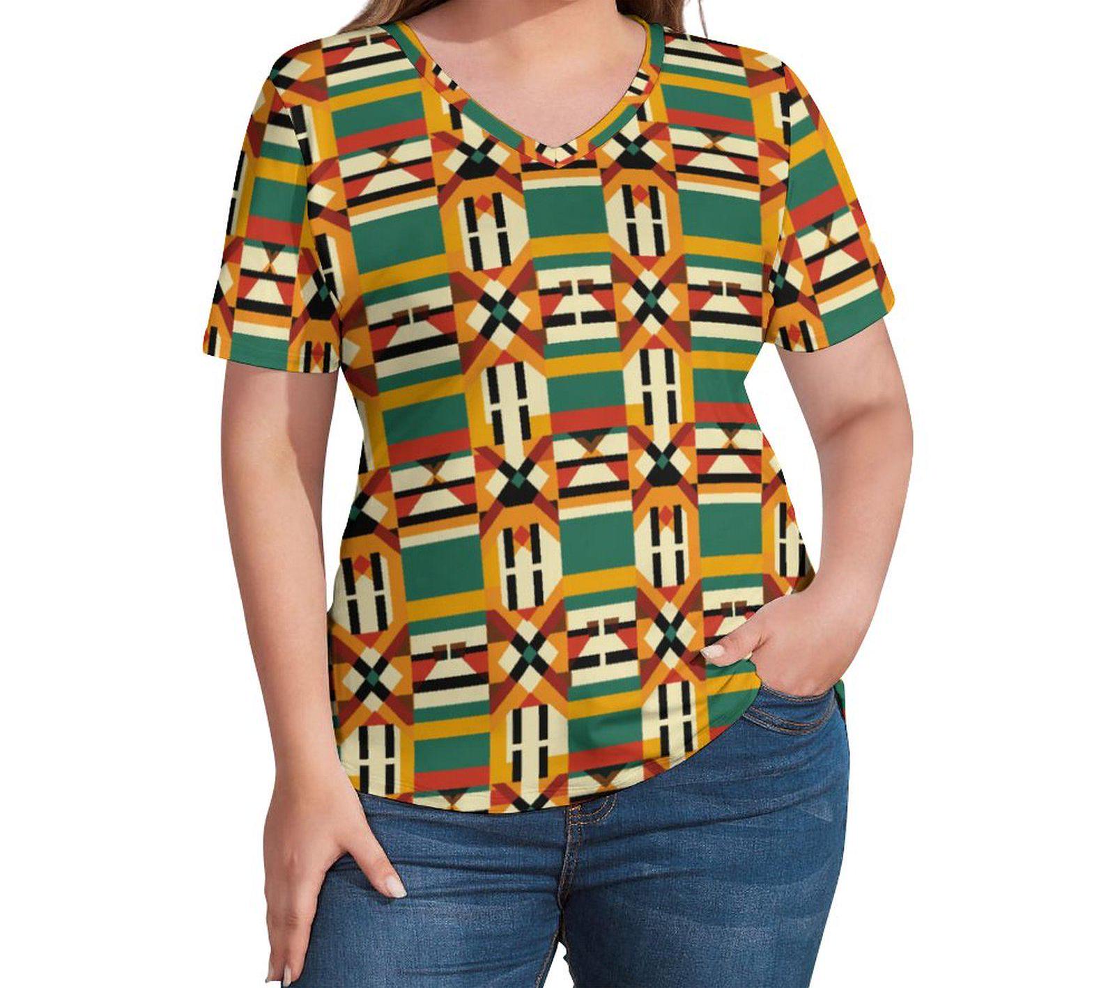 Verdant - Womens - Short Sleeve T-Shirts - African - Kente Pattern