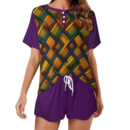 Diamond Cut - Womens - Short Pajama Set - African - Kente Pattern - Sets - KumbatiaKulture