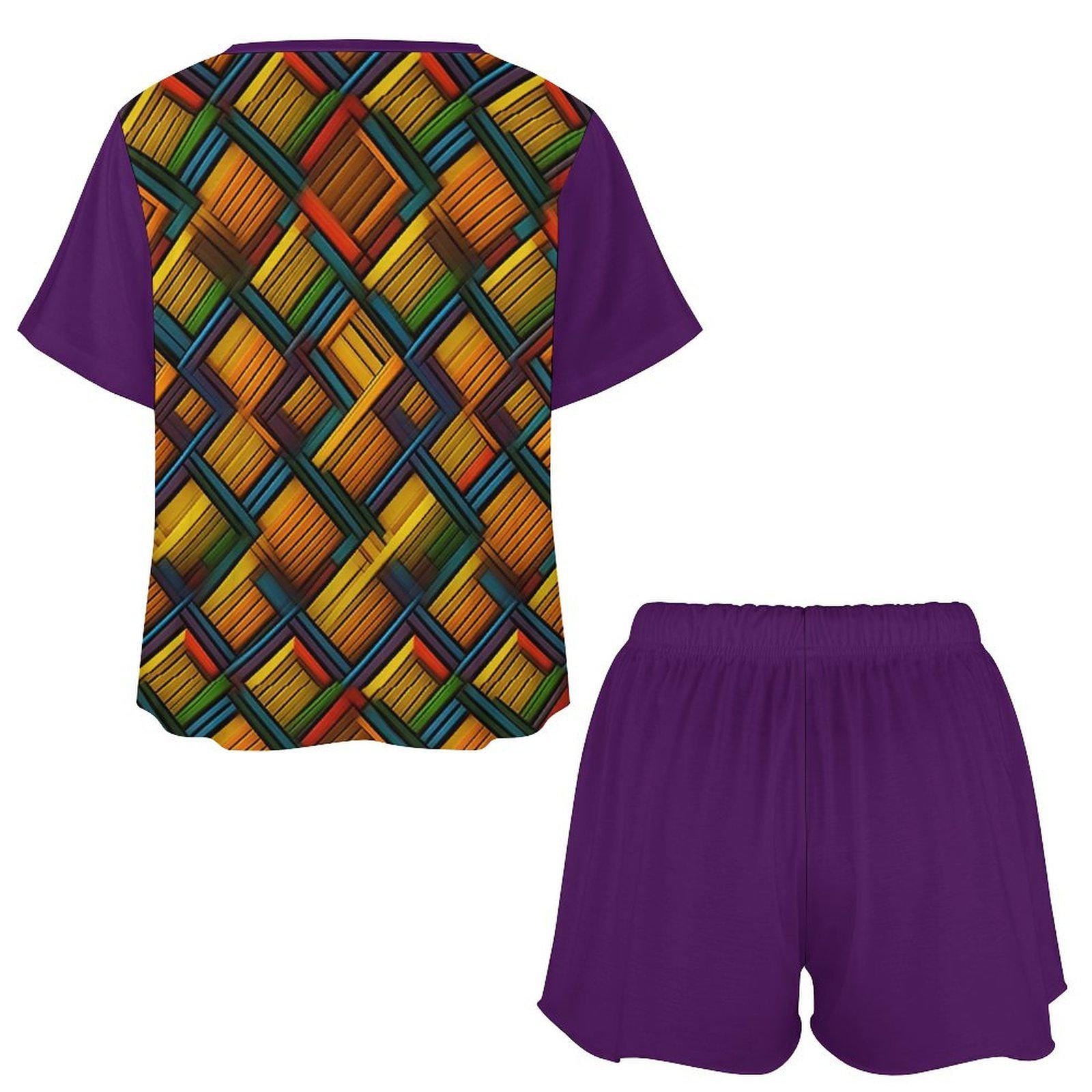 Diamond Cut - Womens - Short Pajama Set - African - Kente Pattern - Sets - KumbatiaKulture