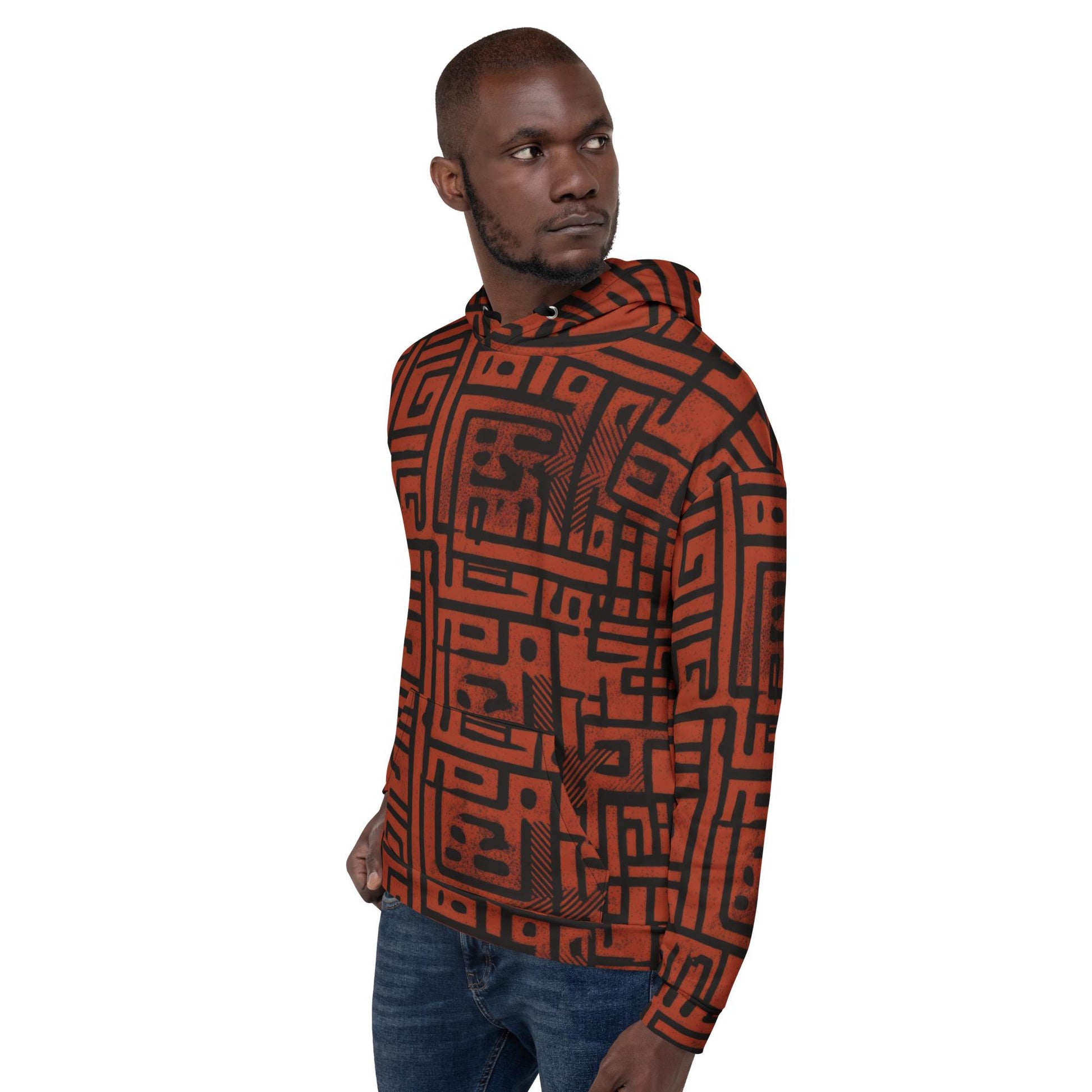 Brick Graffiti - Mens - Hoodie - African -Mud Cloth Pattern