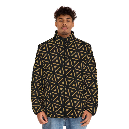 Golden Pyramid -  Men&#39;s - Puffer Jacket - African - Bogolan Pattern