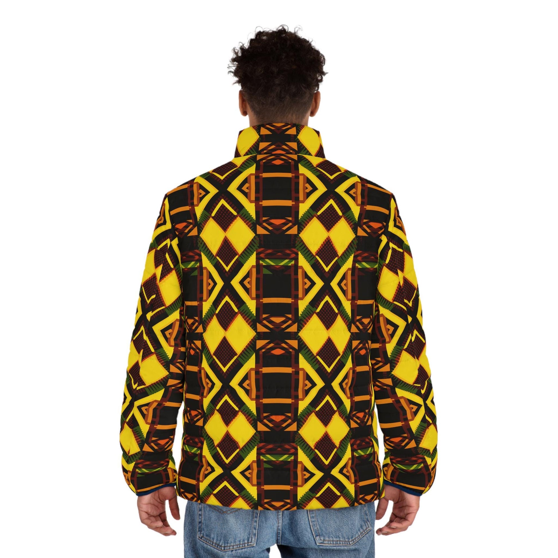 Golden Lit - Men's - Puffer Jacket - African - Kente Pattern - Jackets & Coats - KumbatiaKulture