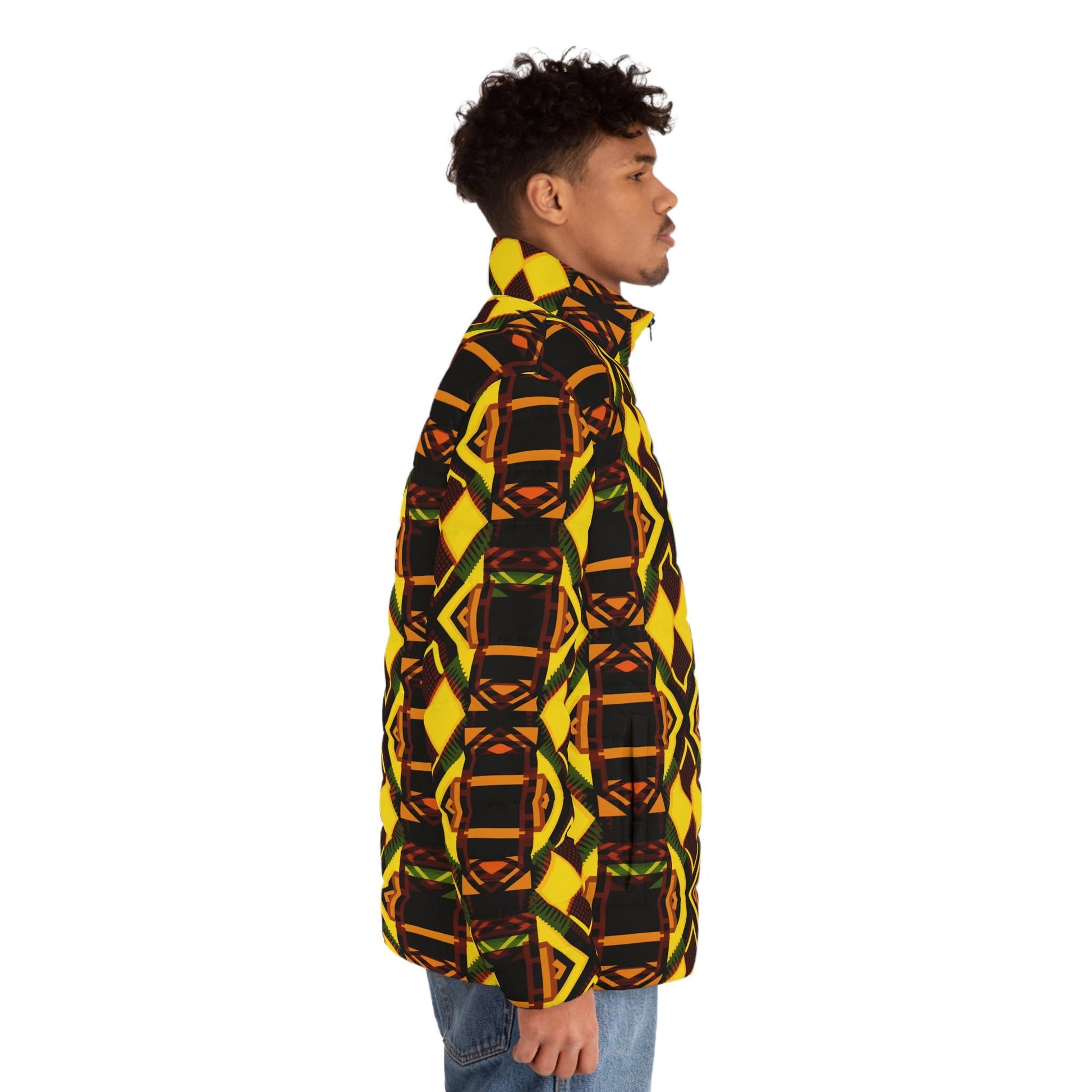 Golden Lit - Men's - Puffer Jacket - African - Kente Pattern - Jackets & Coats - KumbatiaKulture