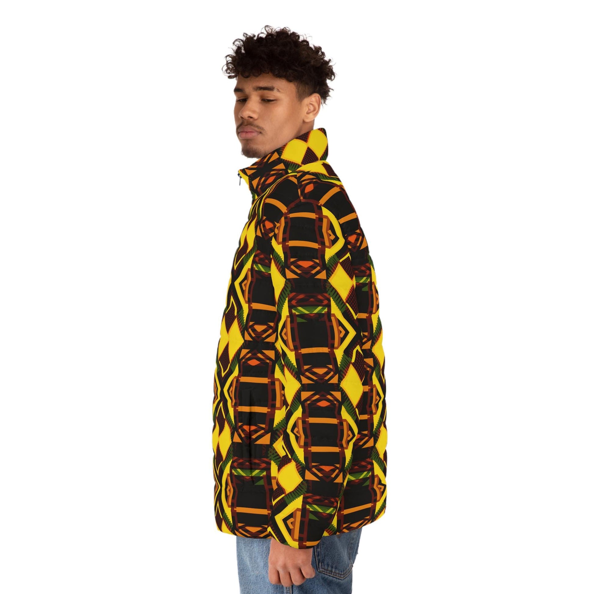 Golden Lit - Men's - Puffer Jacket - African - Kente Pattern - Jackets & Coats - KumbatiaKulture