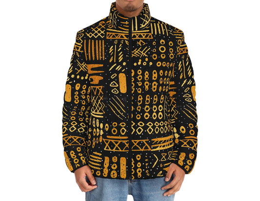 Charred Coals - Men&#39;s - Puffer Jacket - African Tribal Pattern