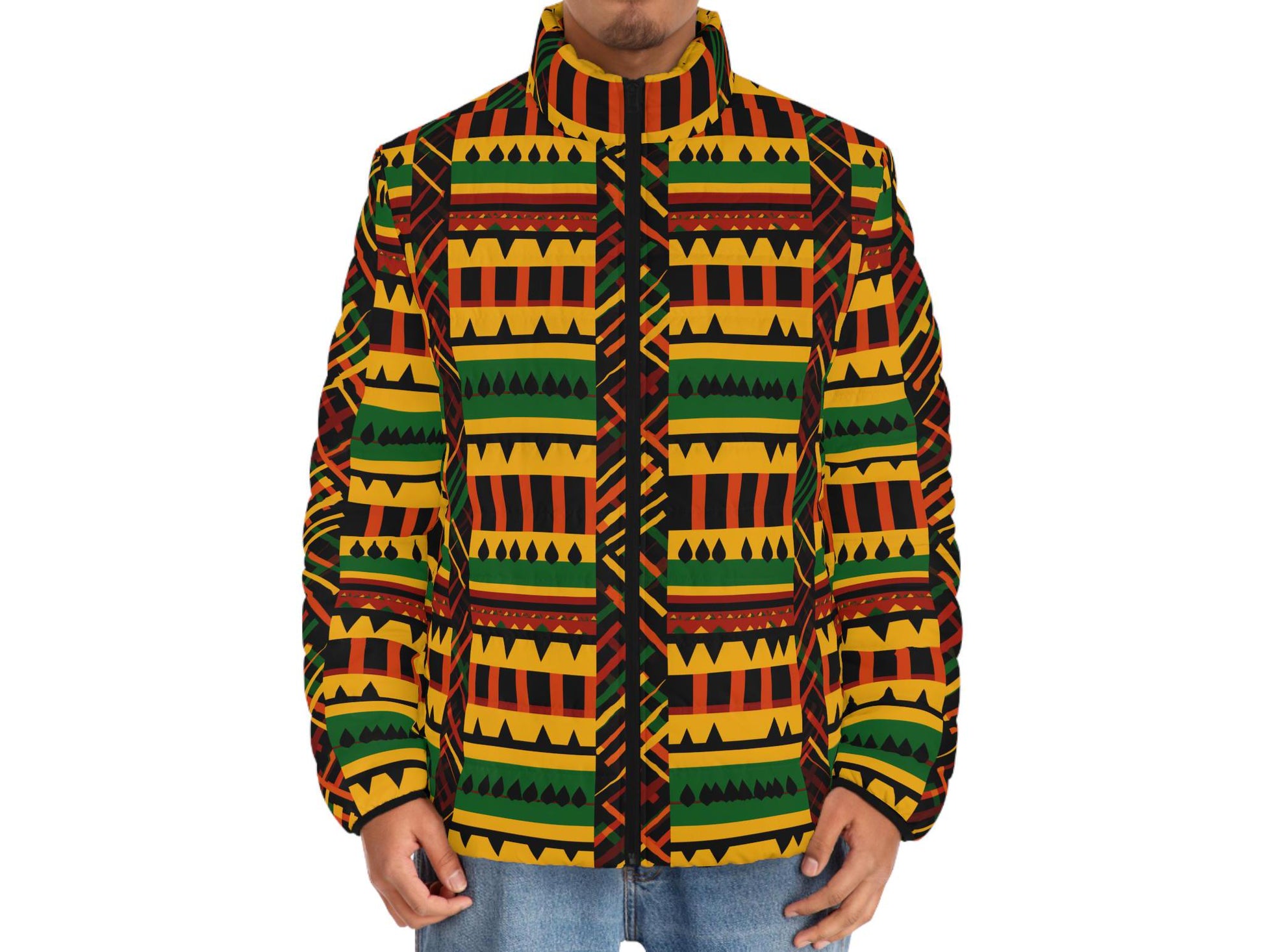 Inferno - Mens Puffer Jacket - African Kente Pattern - Jackets & Coats - KumbatiaKulture