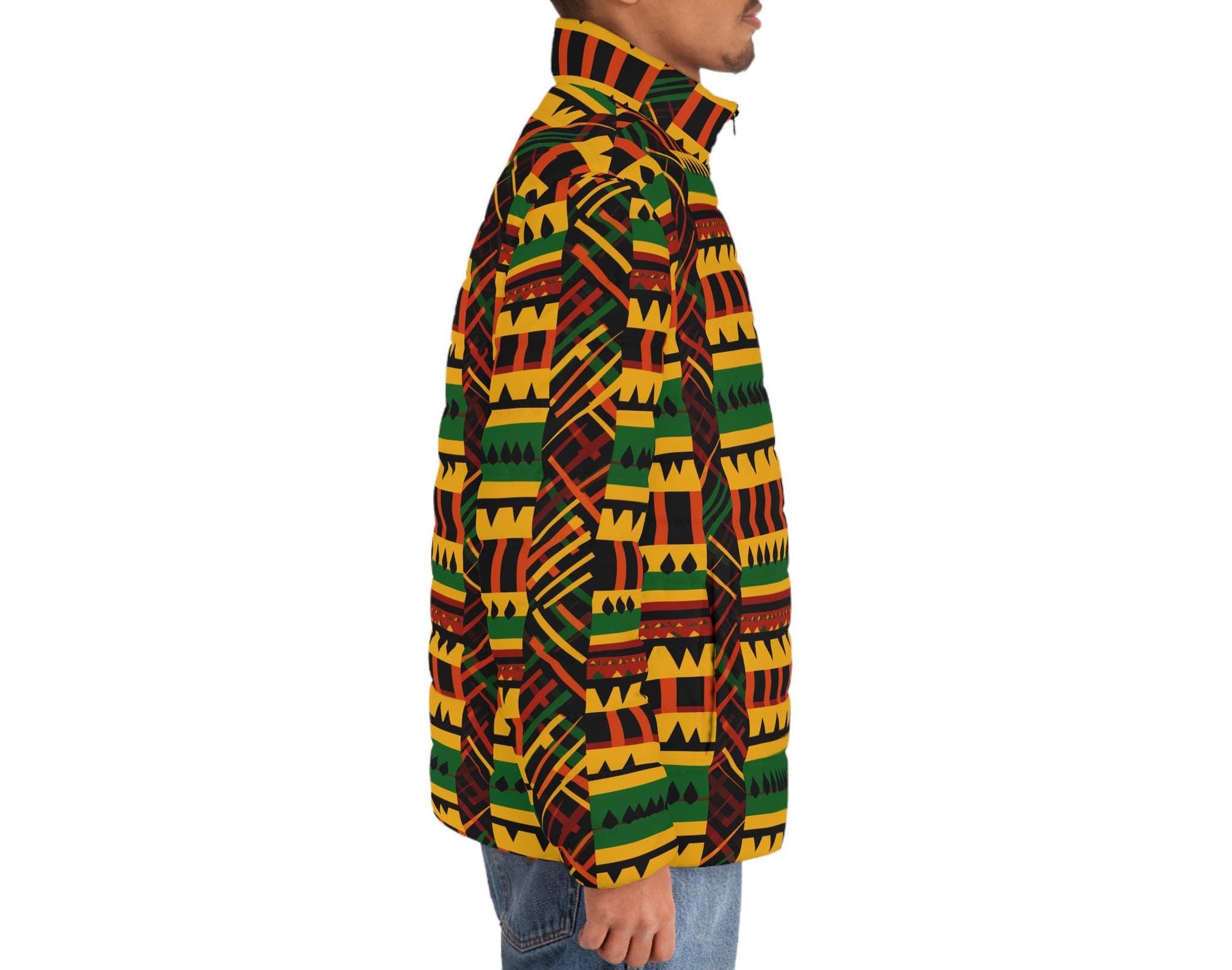 Inferno -  Mens Puffer Jacket - African Kente Pattern