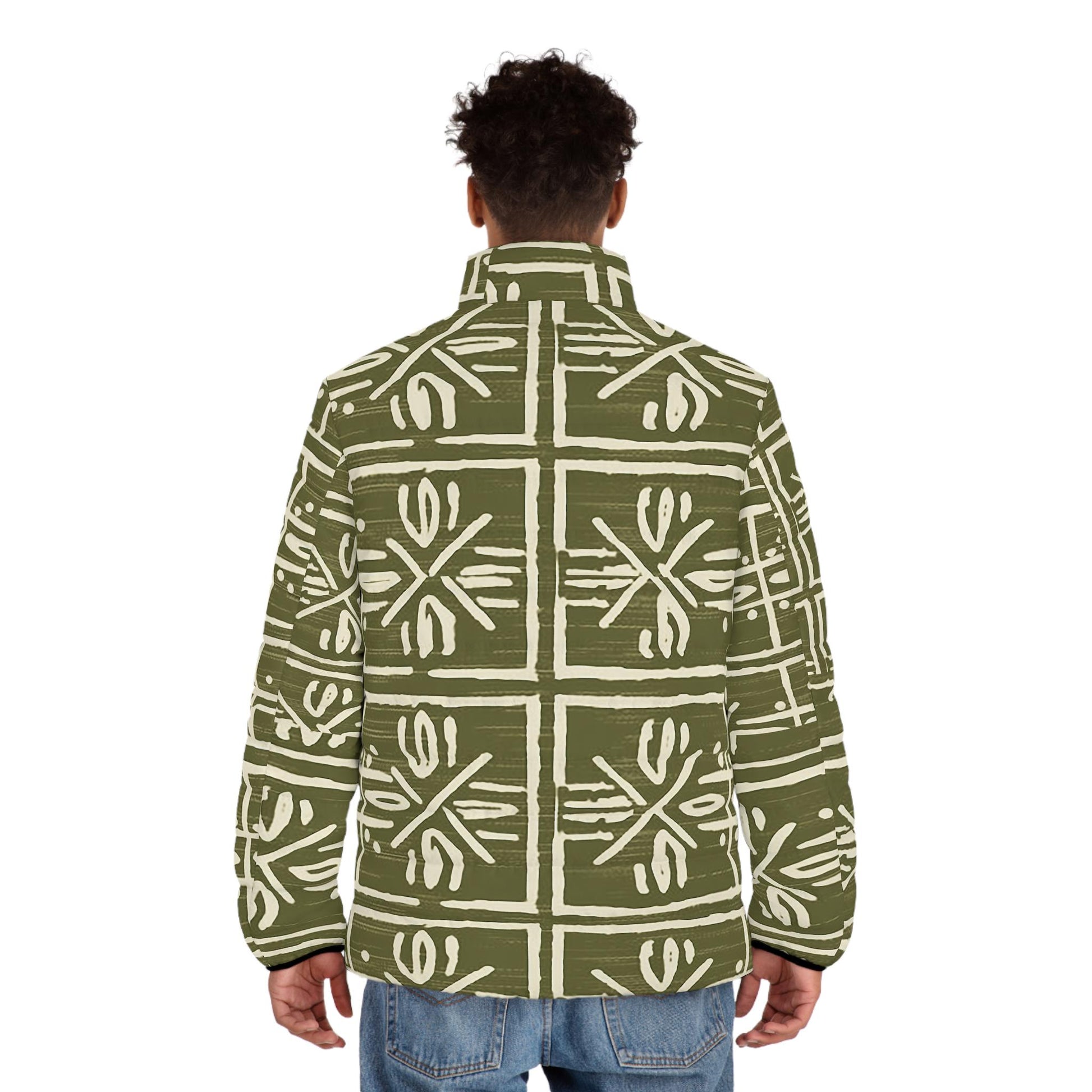 Olive Breige - Men's - Puffer Jacket - African Tribal Pattern - Jackets & Coats - KumbatiaKulture