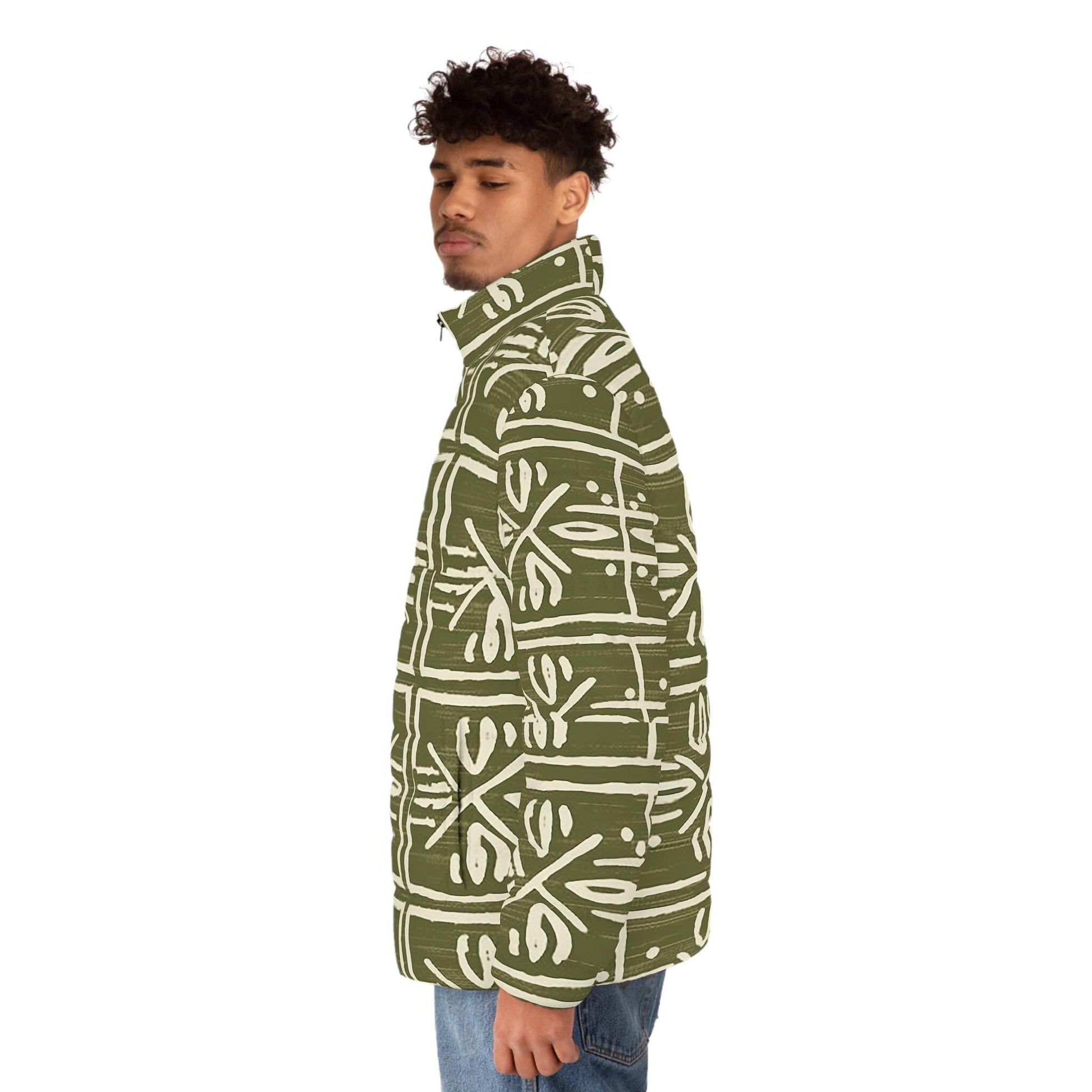 Olive Breige - Men's - Puffer Jacket - African Tribal Pattern - Jackets & Coats - KumbatiaKulture