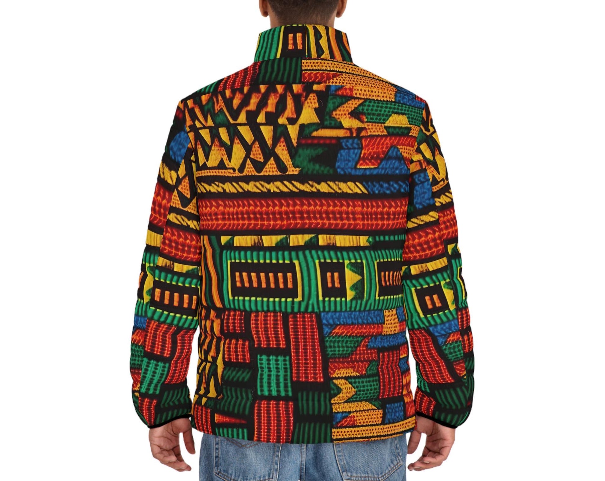 Patch Work -  Men&#39;s -  Puffer Jacket -  African  Mudcloth Pattern