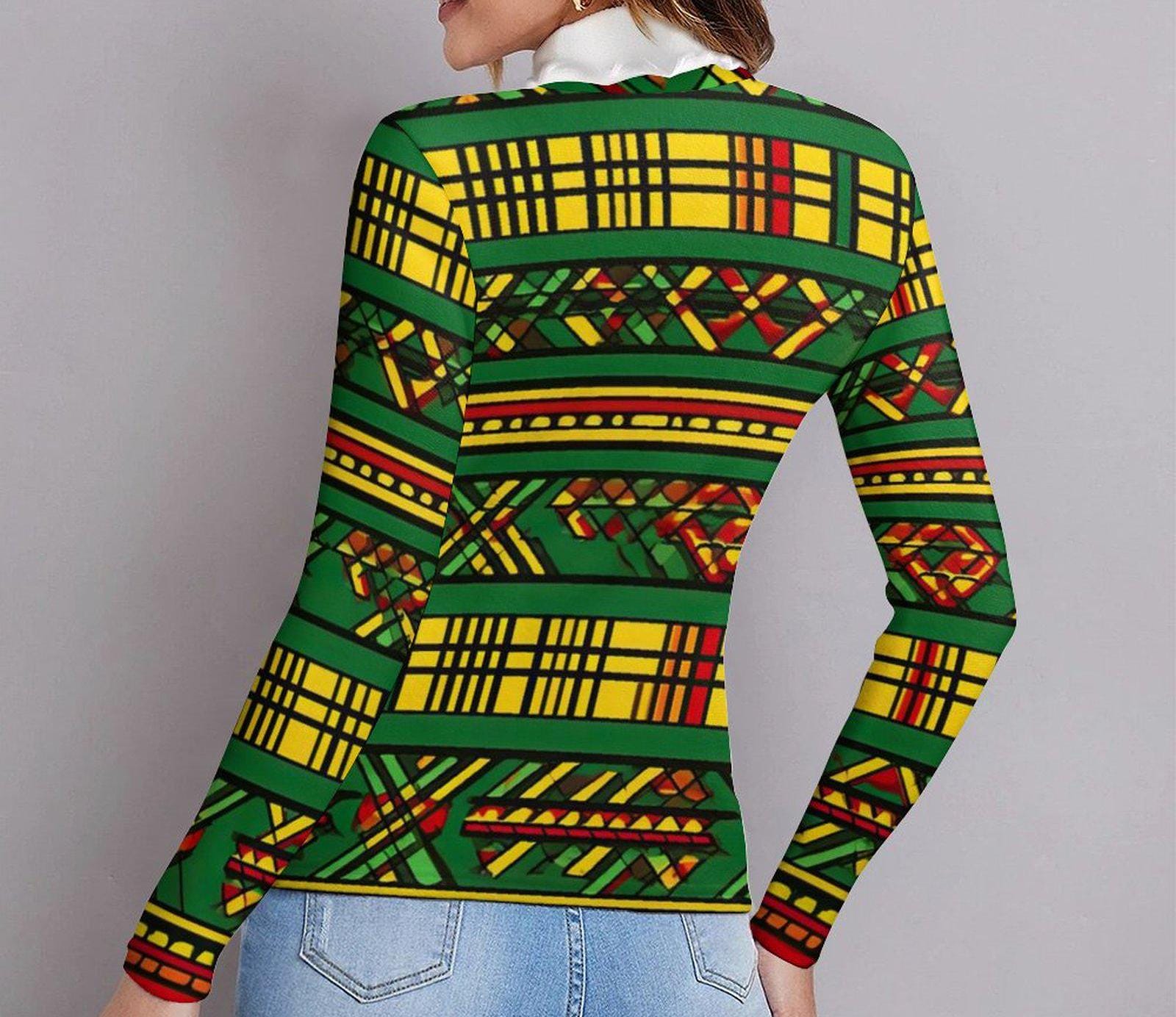 Vibrance African - Women Long Sleeve Turtleneck Sweater - African Ankara Pattern - Sweatshirts - KumbatiaKulture