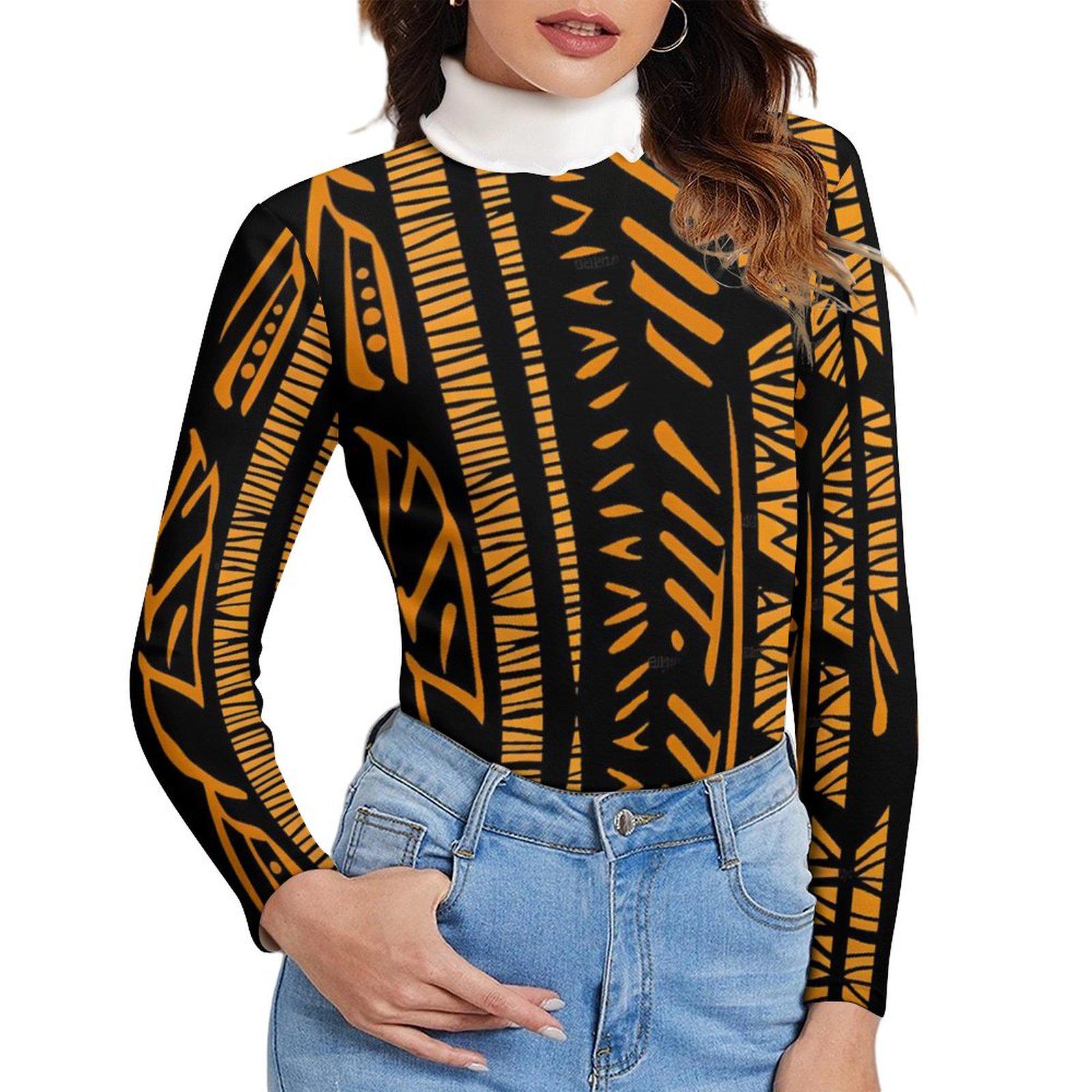 Golden Rods - Womens- Long Sleeve Turtleneck Sweater - African - Ankara Pattern - Sweatshirts - KumbatiaKulture