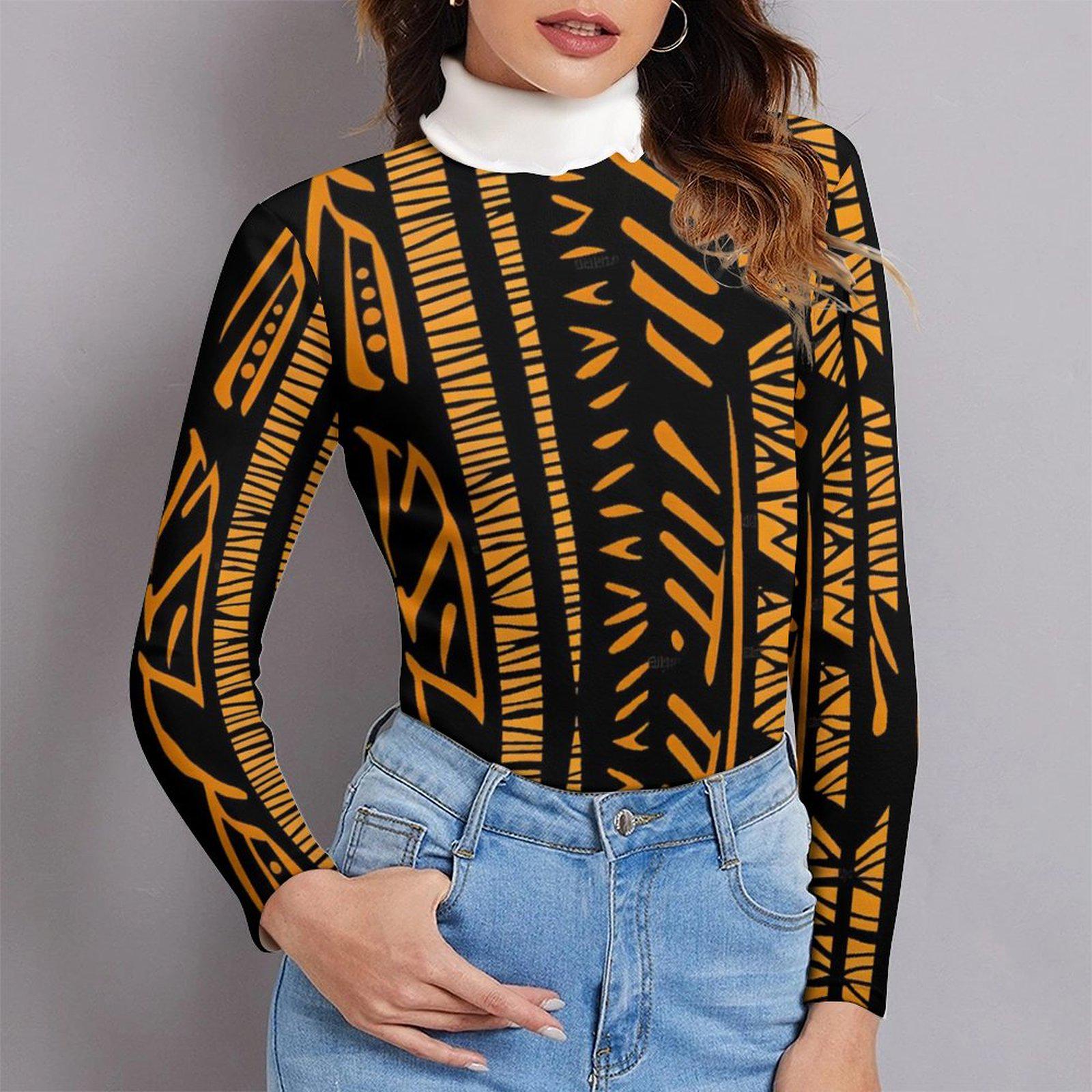 Golden Rods - Womens- Long Sleeve Turtleneck Sweater - African - Ankara Pattern - Sweatshirts - KumbatiaKulture