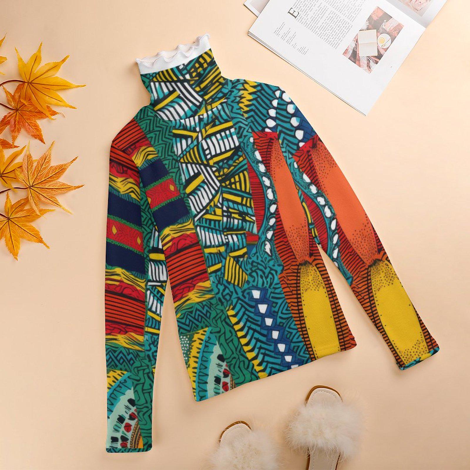 Collage - Womens - Long Sleeve Turtleneck Sweater - African Ankar Pattern - Sweatshirts - KumbatiaKulture