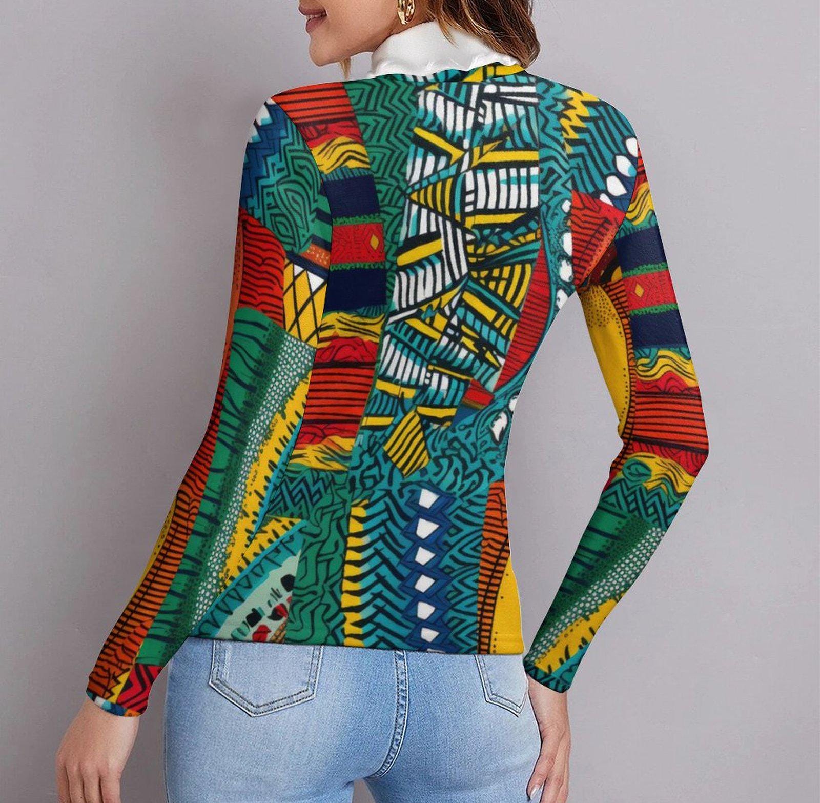 Collage - Womens -  Long Sleeve Turtleneck Sweater - African Ankar Pattern