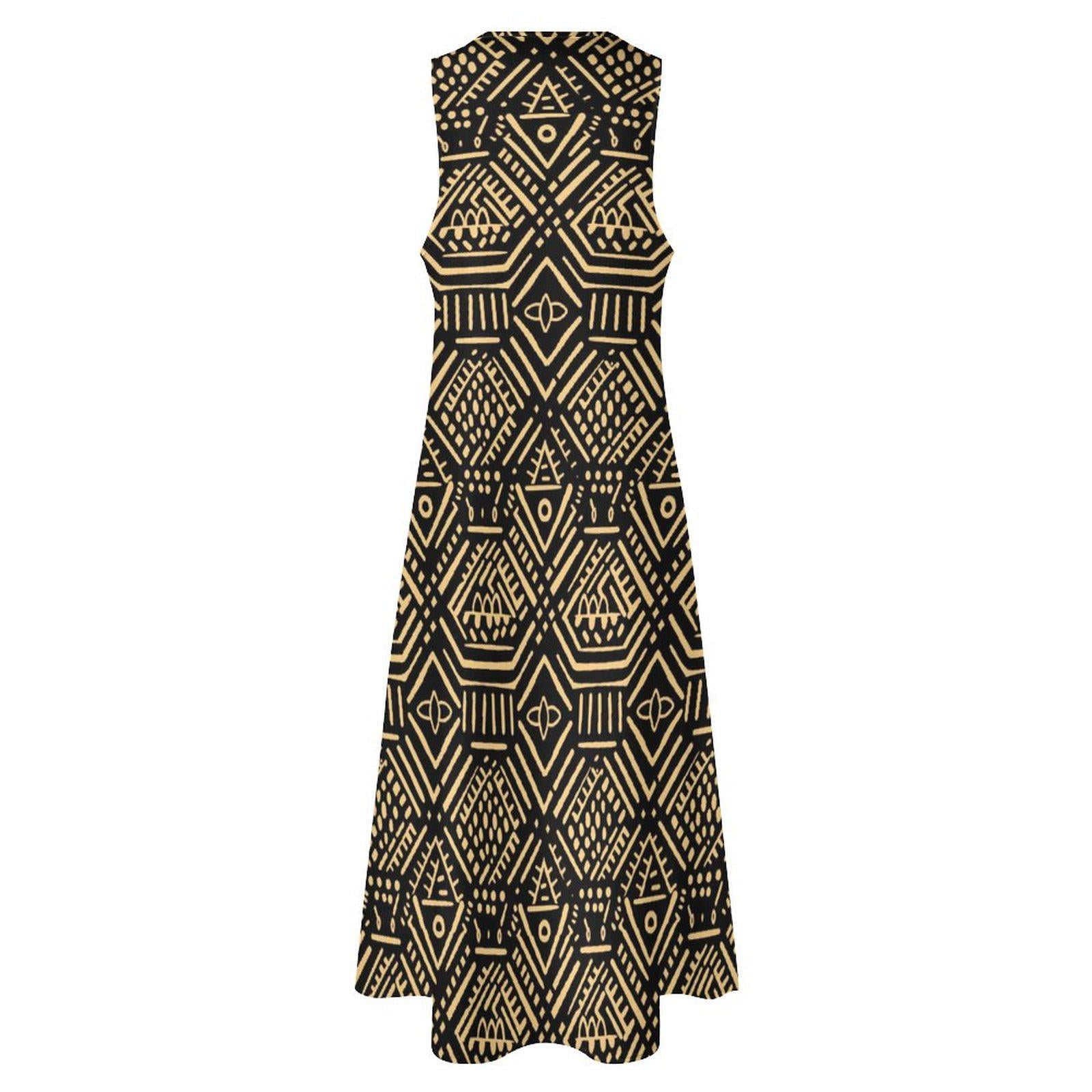 Blk Afrocentric - Womens - Sleeveless Ankle-length Dress - African - Mud cloth Pattern - Dresses - KumbatiaKulture