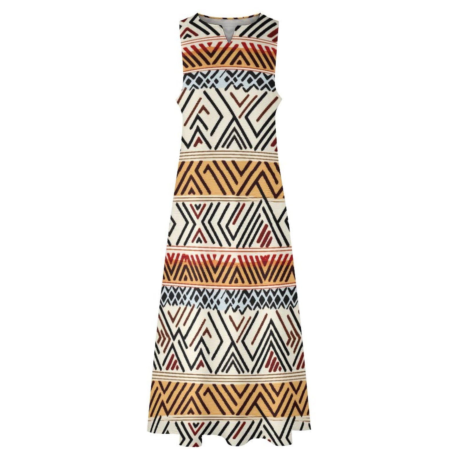 Africa - Womens - Sleeveless Ankle-length Dress - African - Mud cloth Pattern - Dresses - KumbatiaKulture