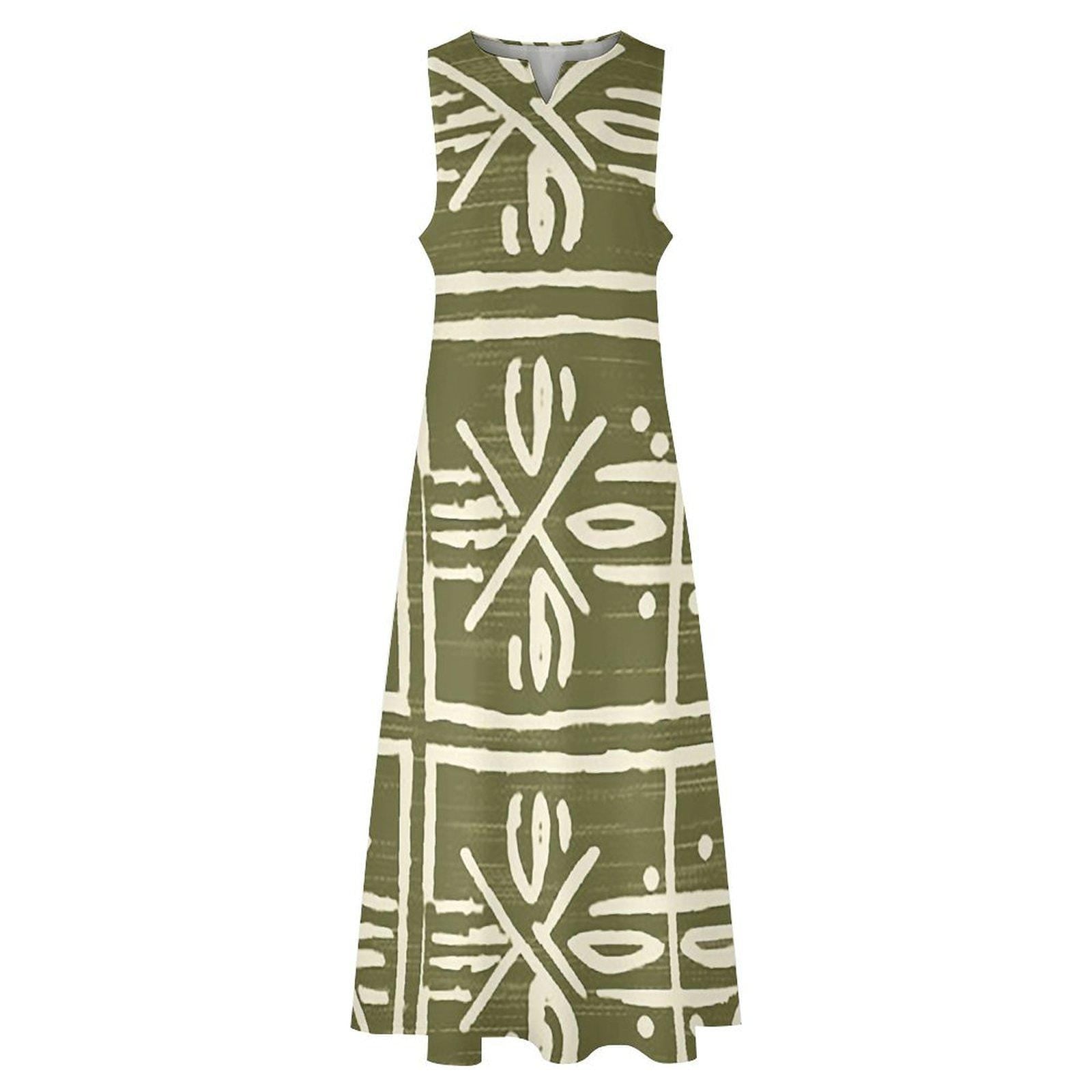 Meadows -  Womens - Sleeveless Ankle-length Dress - African - Mud Cloth Pattern