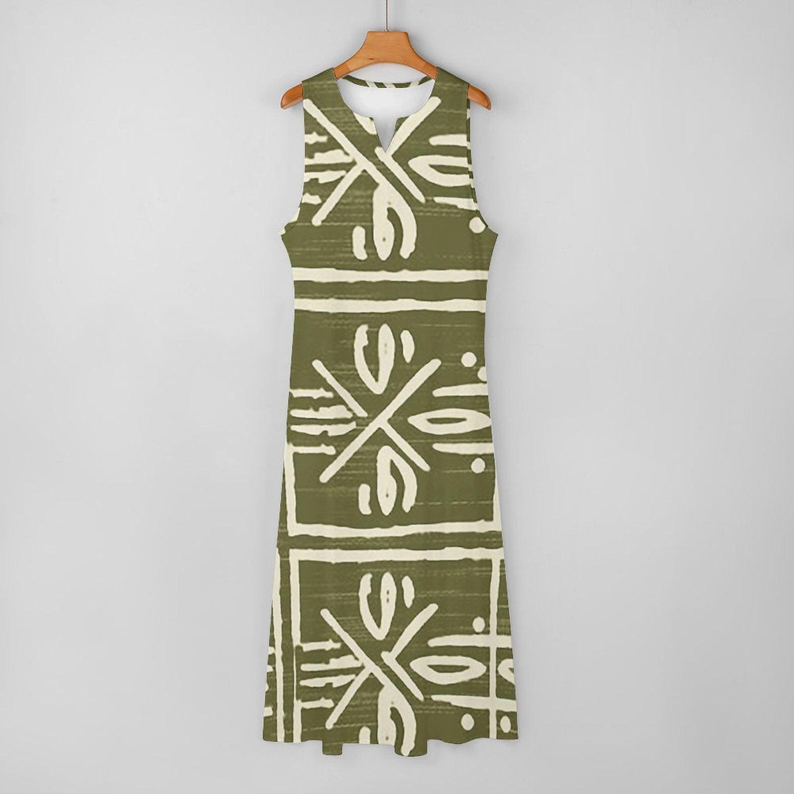 Meadows -  Womens - Sleeveless Ankle-length Dress - African - Mud Cloth Pattern