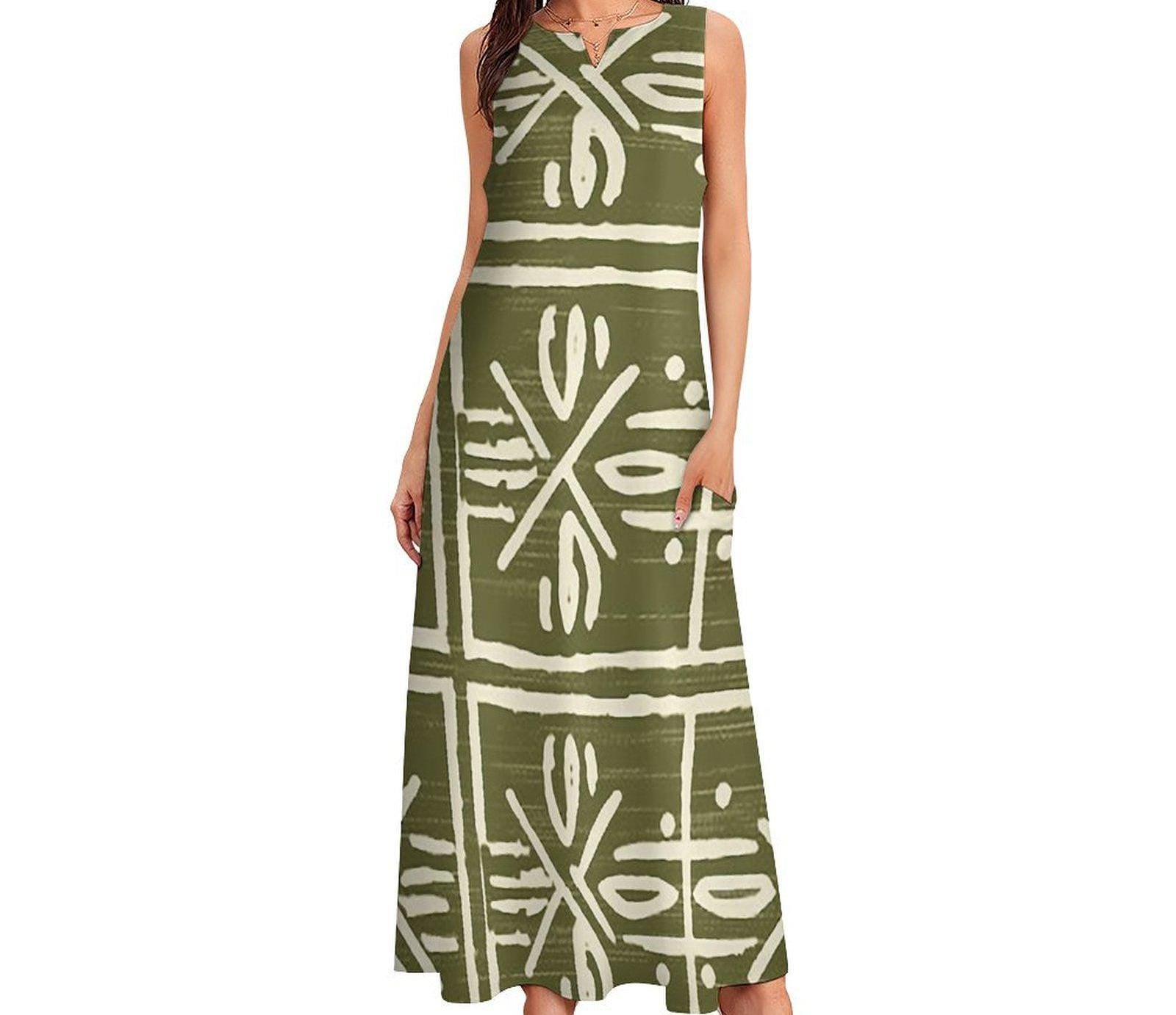 Meadows -  Womens - Sleeveless Ankle-length Dress - African - Mud Cloth Pattern