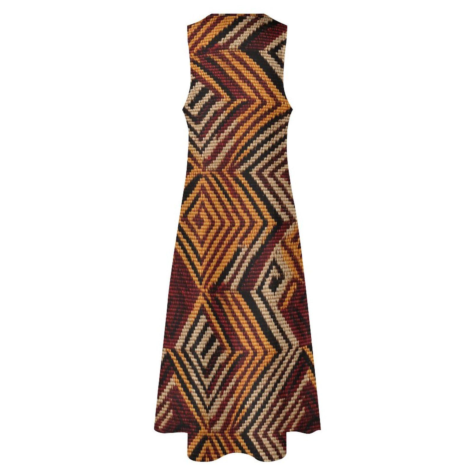 Mud Slide - Womens - Sleeveless Ankle-length Dress - African - Mud cloth Pattern