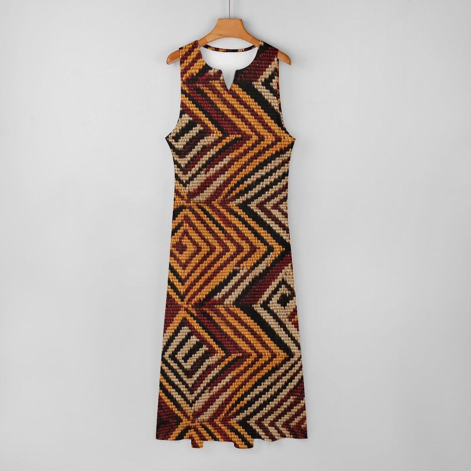 Mud Slide - Womens - Sleeveless Ankle-length Dress - African - Mud cloth Pattern