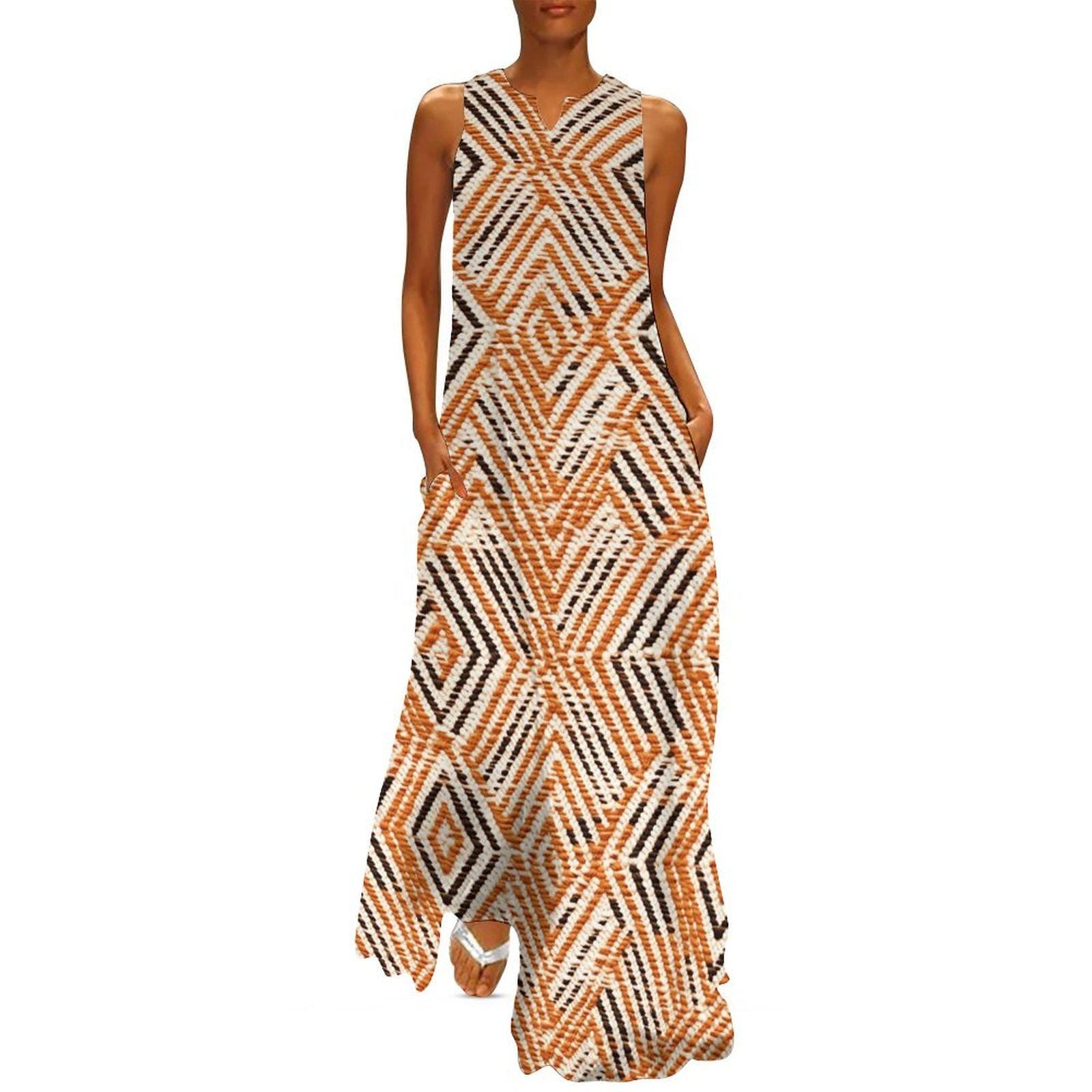 Oranje - Womens - Sleeveless - Ankle-length Dress - African - Muc Cloth pattern - Dresses - KumbatiaKulture