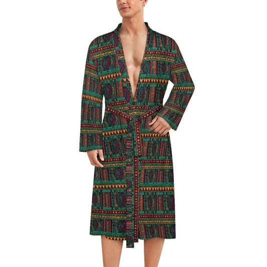 Green Fields - Mens - Lightweight Bathrobe - African - Tribal Pattern - Robes - KumbatiaKulture