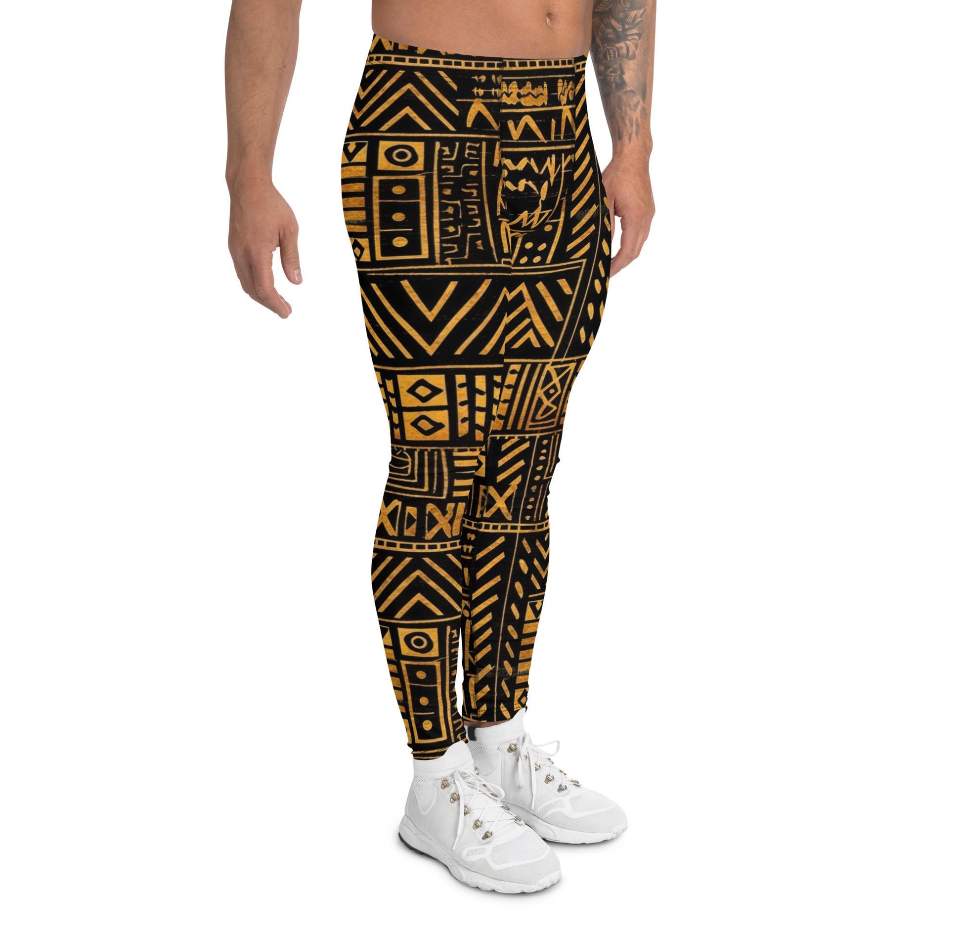 Burnt Gold - Men&#39;s Leggings - African Mud cloth Pattern