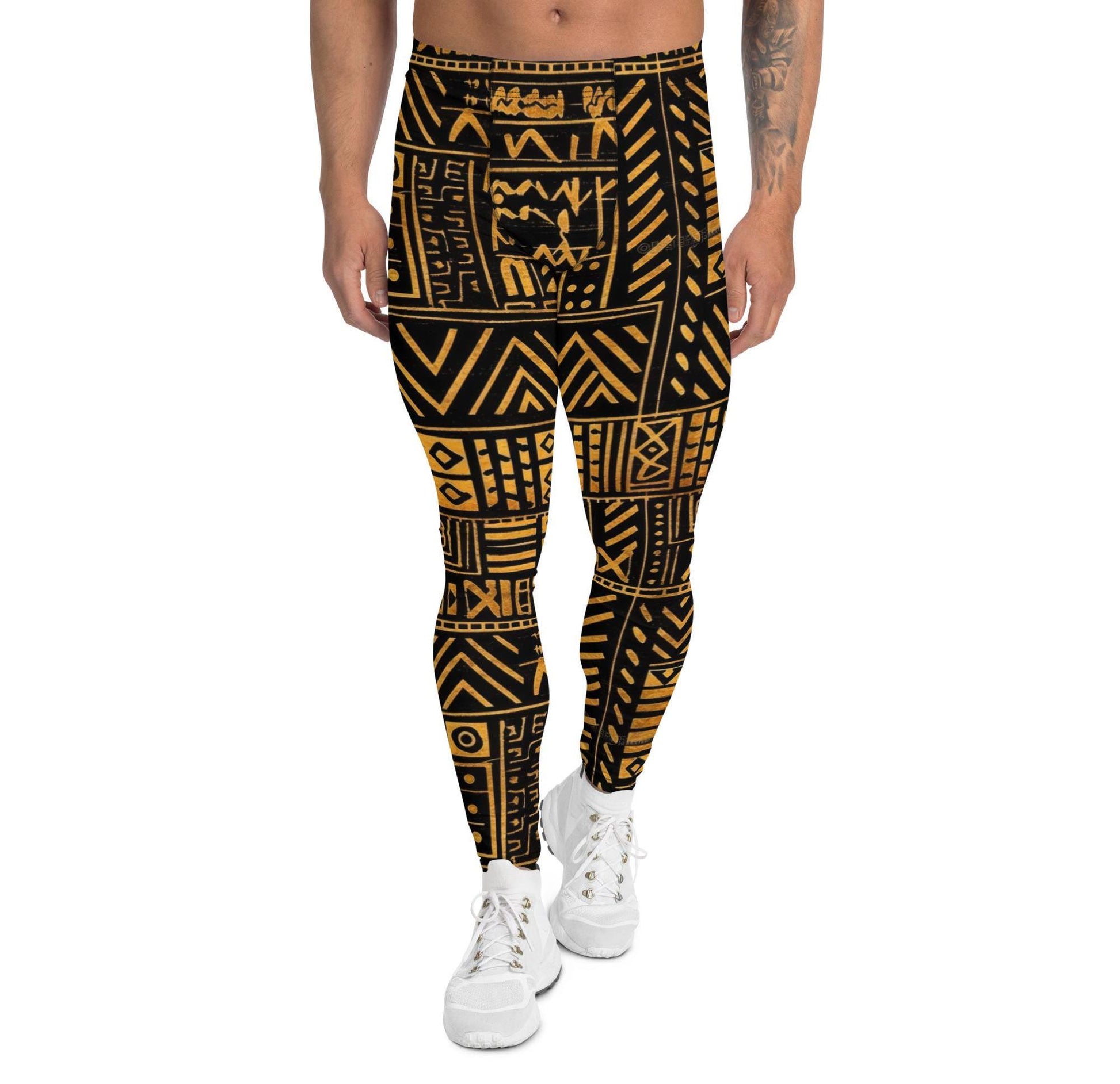 Burnt Gold - Men&#39;s Leggings - African Mud cloth Pattern