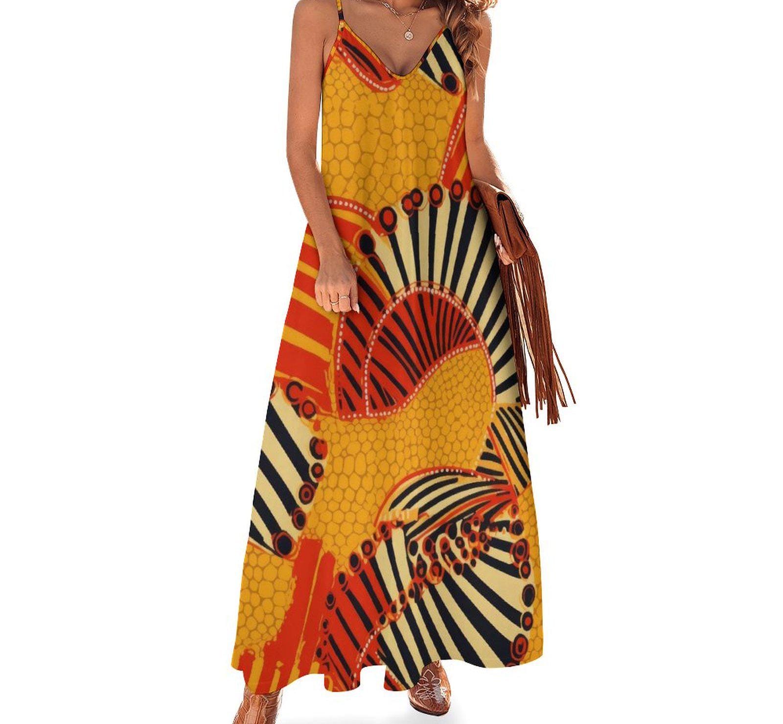 Odo - Pan African - Womens - Ankle-length Slip Dress - African - Ankar Pattern