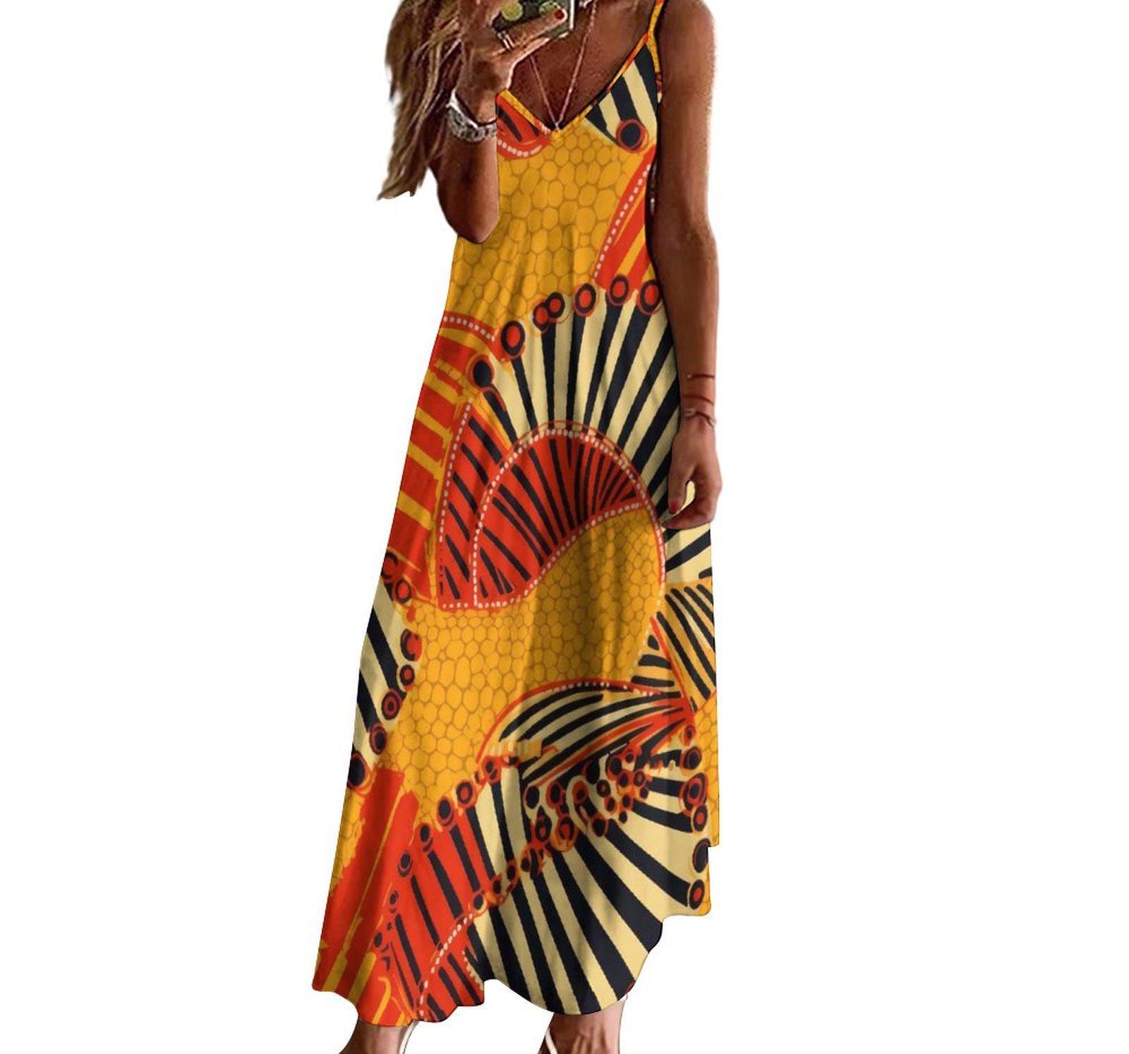 Odo - Pan African - Womens - Ankle-length Slip Dress - African - Ankar Pattern