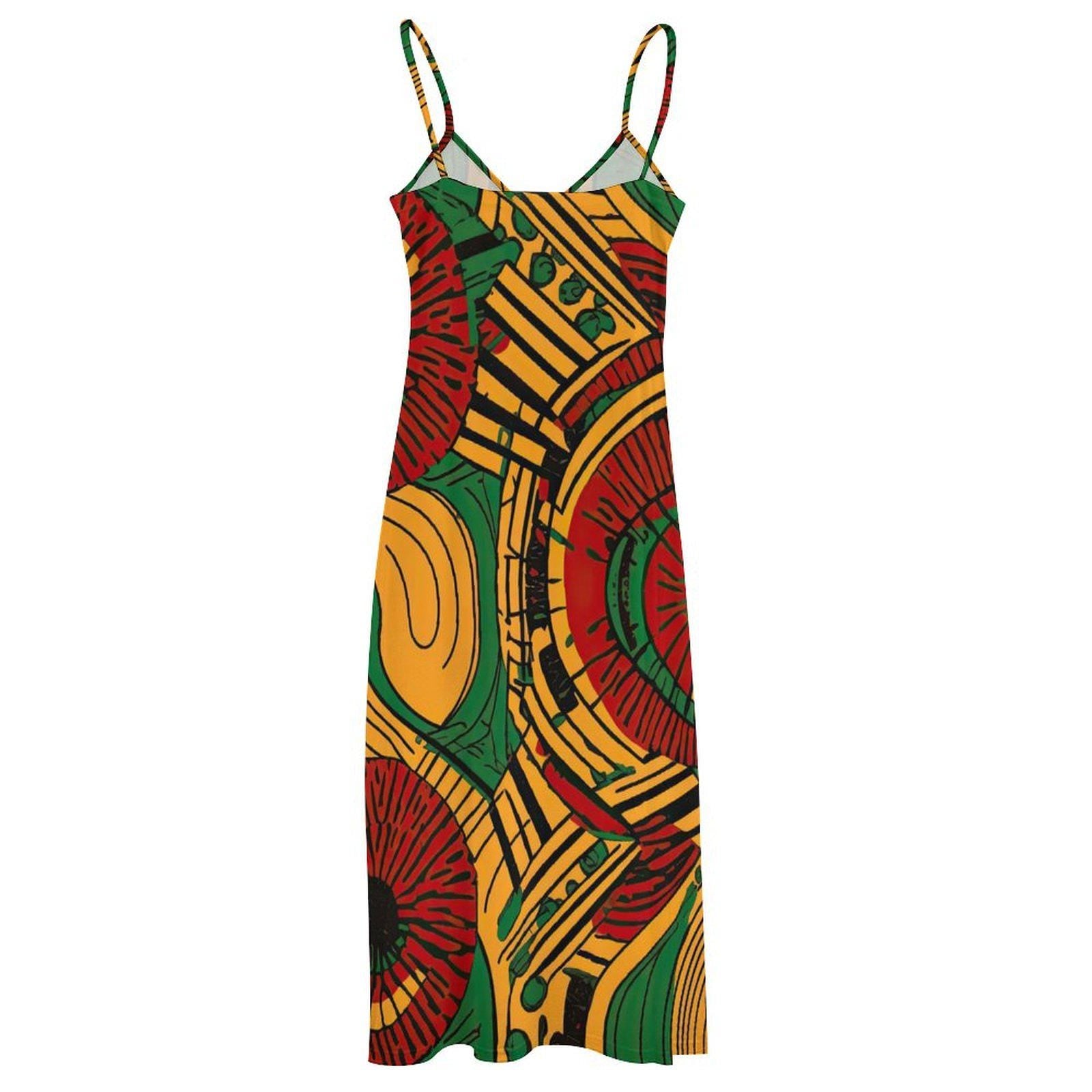 Okuphuzi - Womens - Ankle-length Slip Dress - African Ankar Pattern - Dresses - KumbatiaKulture