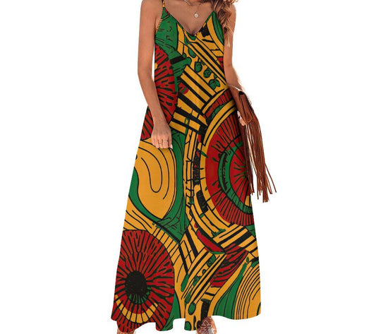 Okuphuzi - Womens - Ankle-length Slip Dress - African Ankar Pattern