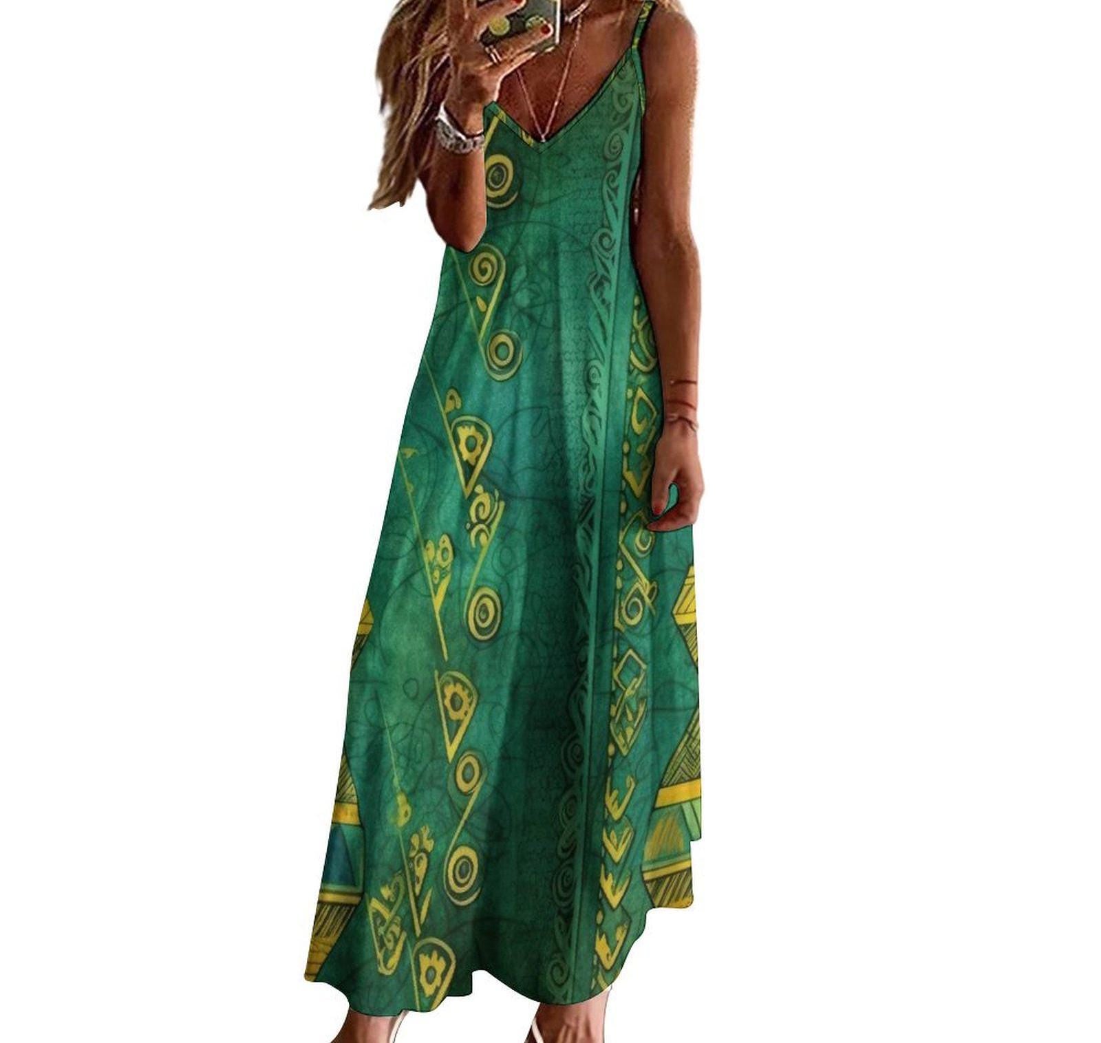 Kijani - Womens - Ankle-length Slip Dress - African - Ankara Pattern