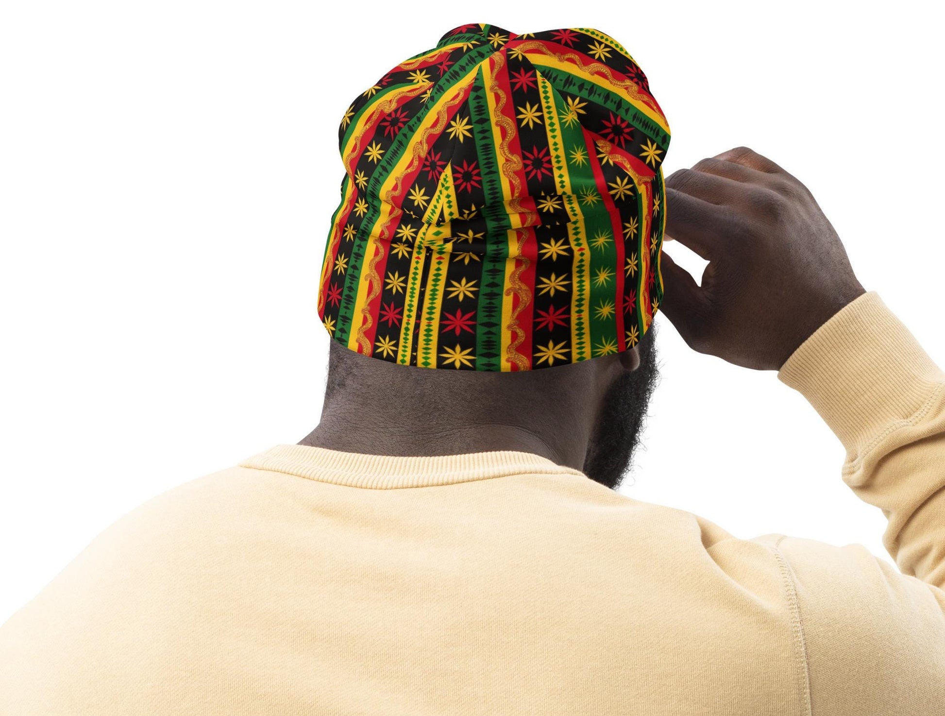 Star - Mens - Beanie - Jamaican - Rastafarian Pattern