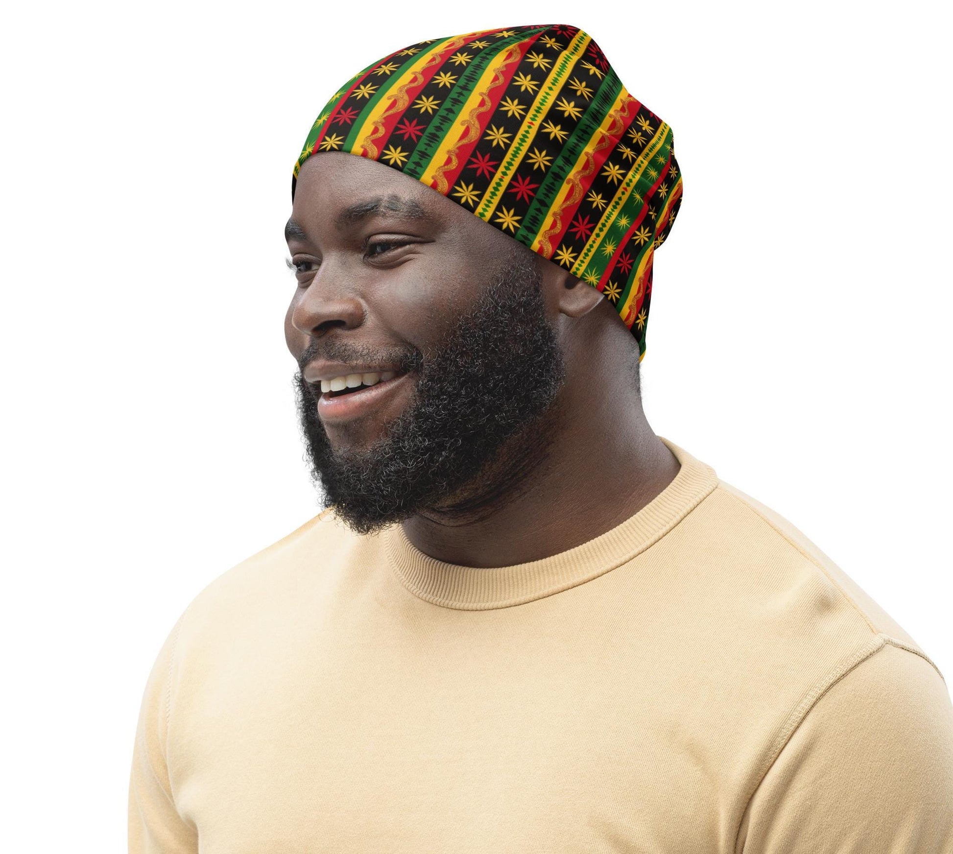 Star - Mens - Beanie - Jamaican - Rastafarian Pattern