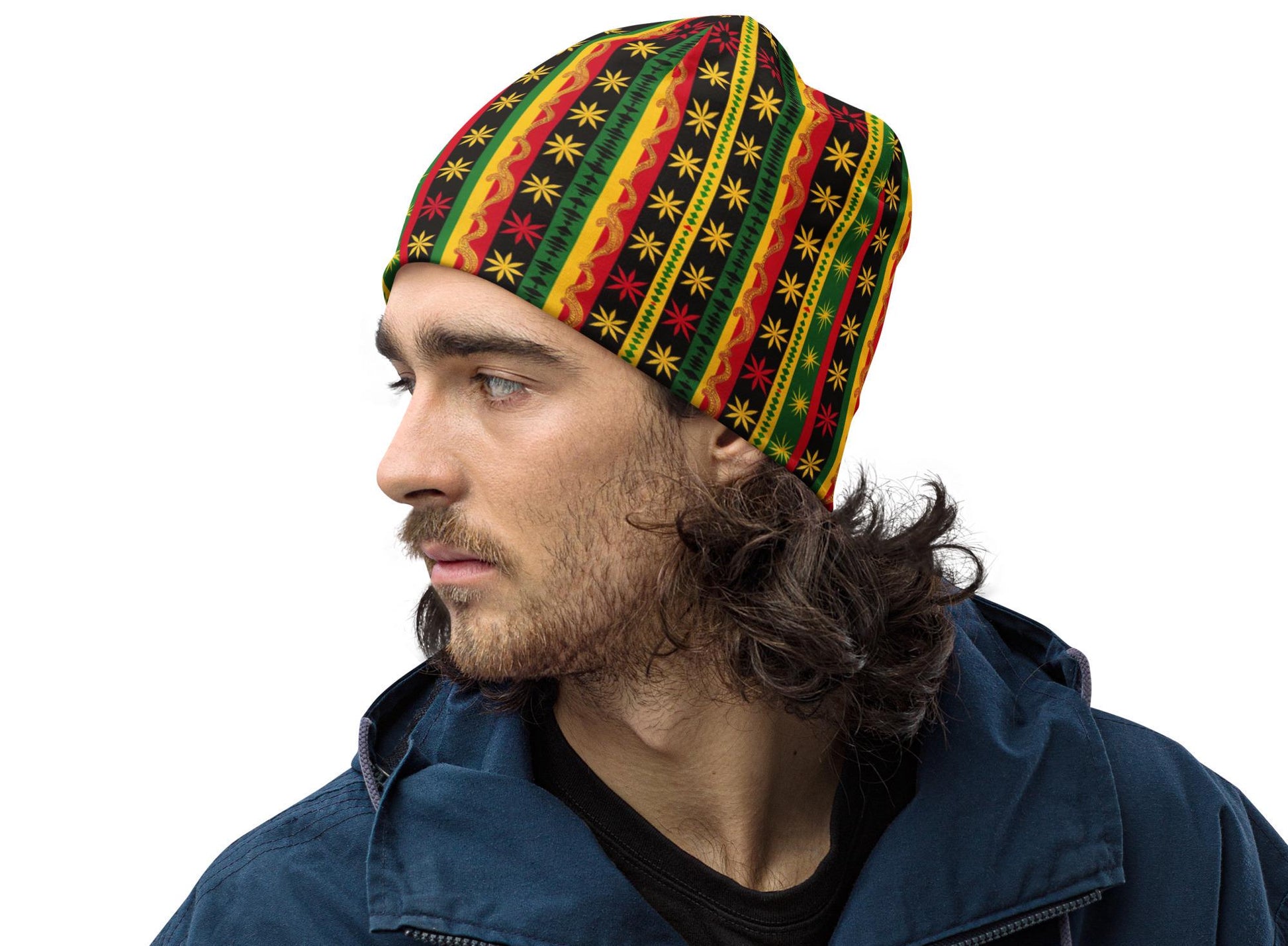 Star - Mens - Beanie - Jamaican - Rastafarian Pattern