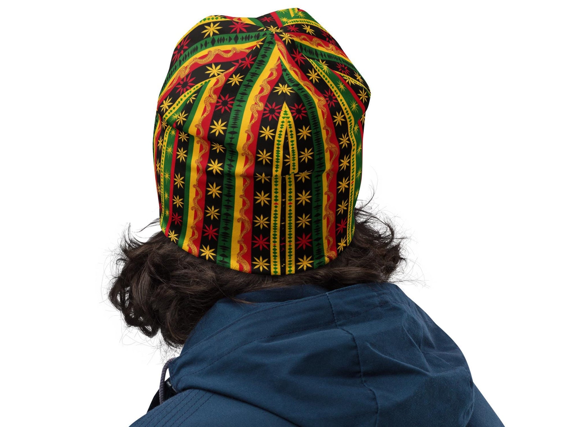 Star - Mens - Beanie - Jamaican - Rastafarian Pattern