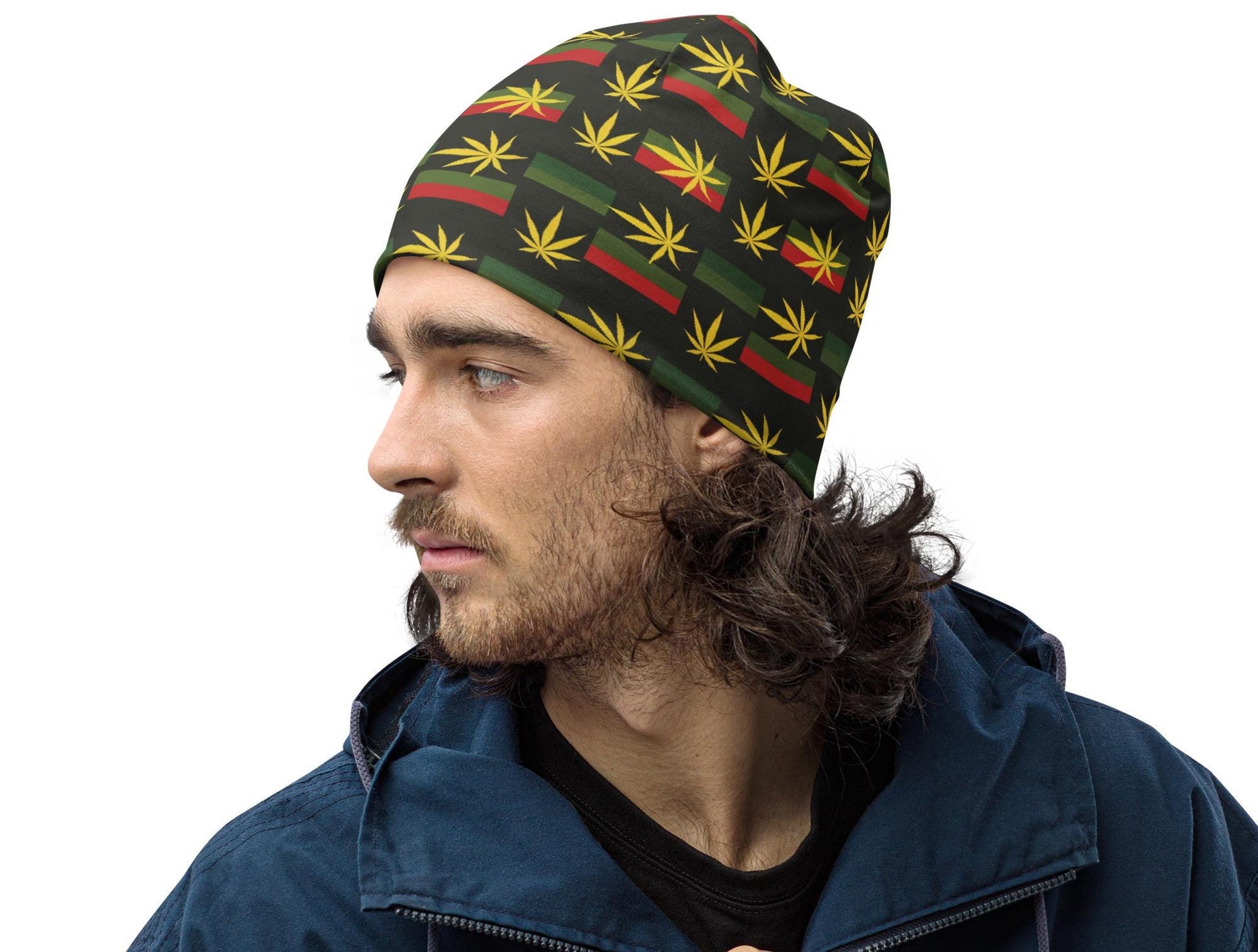 Jammin - Mens - Beanie - Jamaican - Rastafarian Pattern