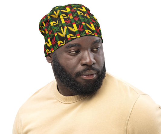 Nighttime - Mens - Beanie - Jamaican - Rastafarian Pattern